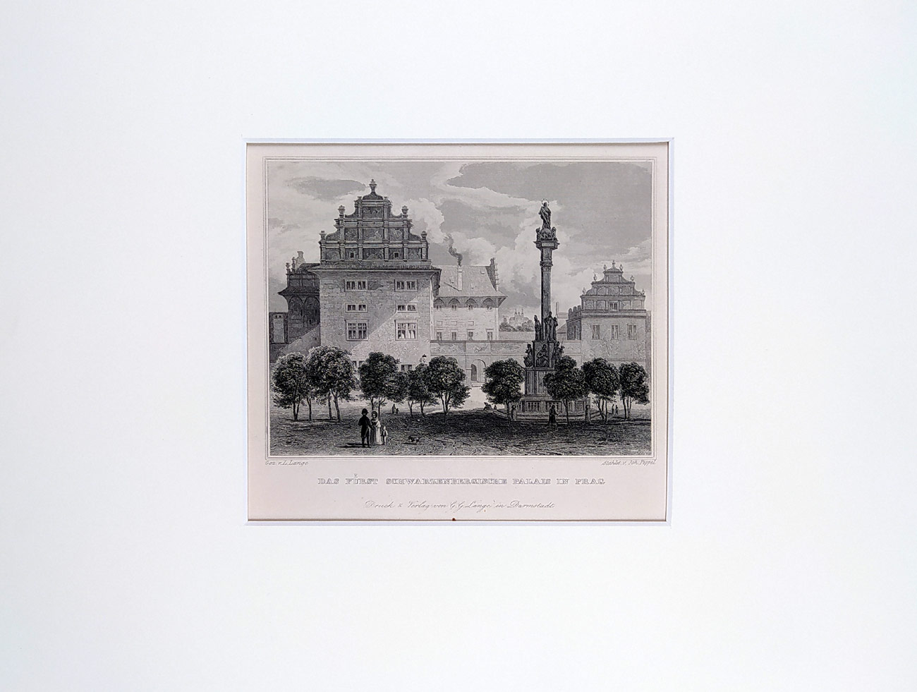 Praha – Schwarzenberský palác, Johann Poppel, Ludwig Lange, oceloryt, ca 1835