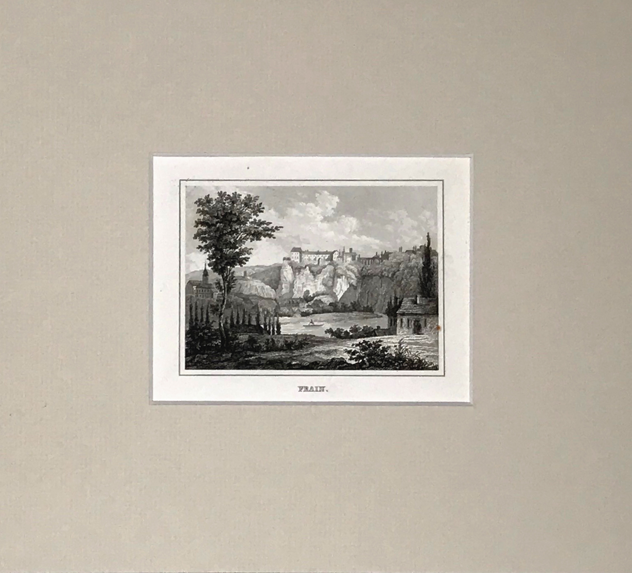 Vranov nad Dyjí – pohled na zámek, původní oceloryt, 1840