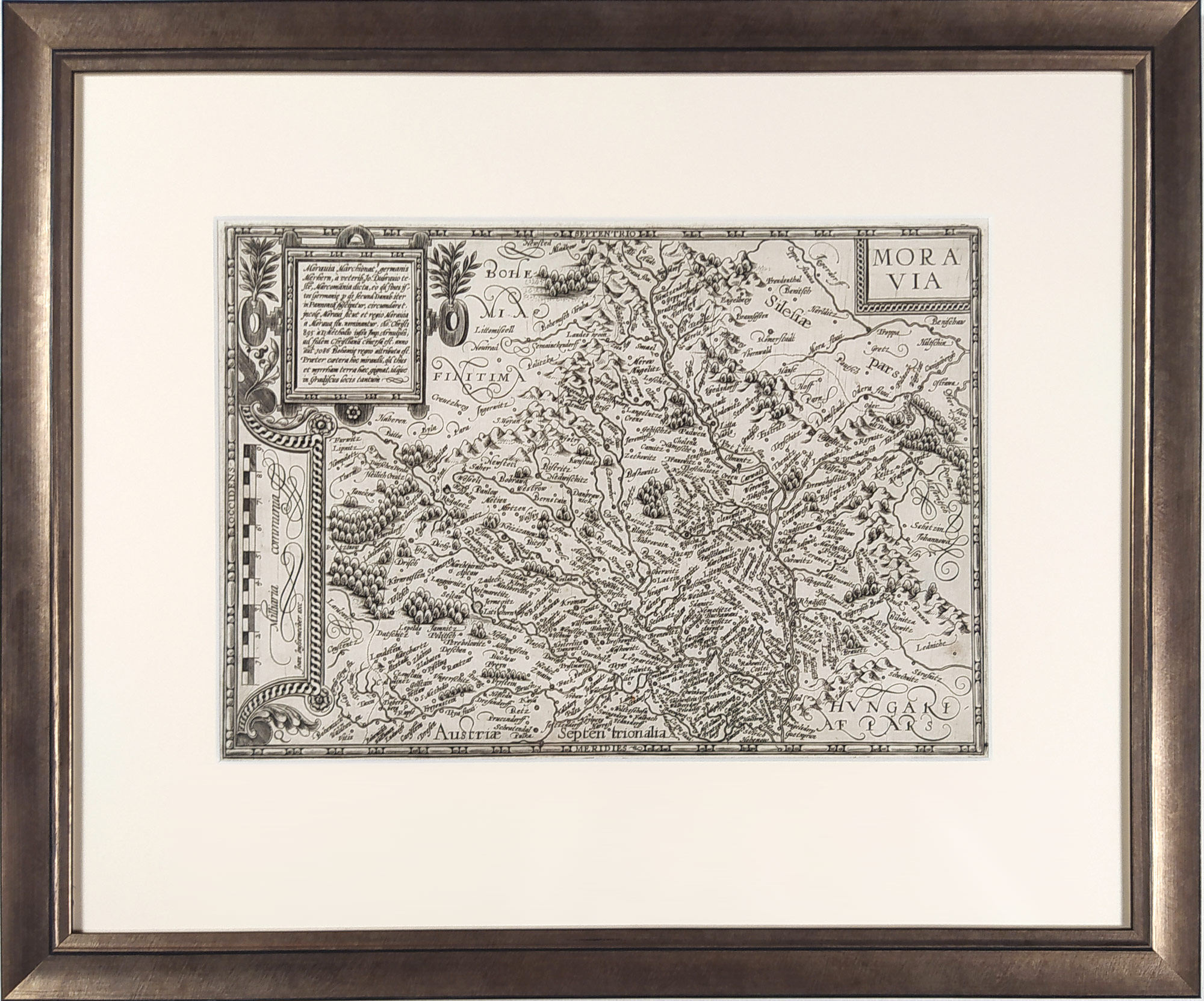 Morava – Matthias Quad, Johann Bussemacher, staře kolorovaný původní mědiryt, 1596
