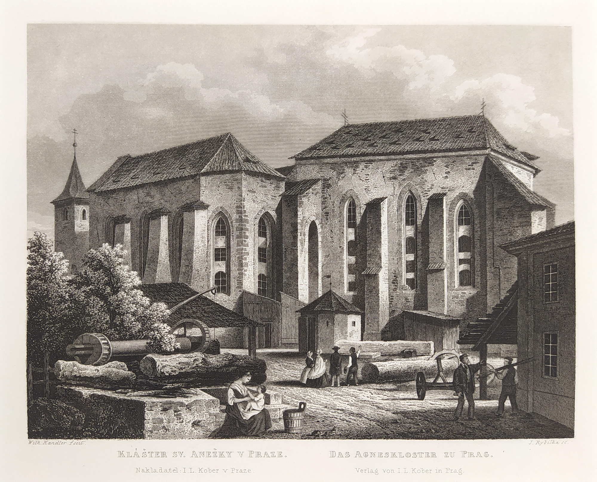 Praha – Klášter sv. Anežky, J. Rybička, oceloryt, grafika, 1865