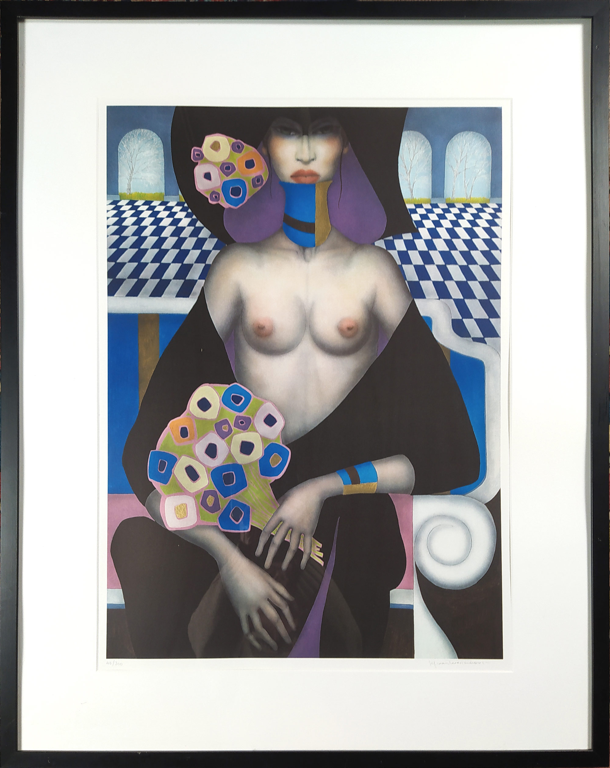 Jef van Tuerenhout – Žena s květinami, grafika, prodej litografie, 1970