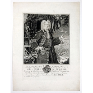 Birkhardt, Antonín; Portrét hraběte Františka Antonína Šporka, původní mědiryt, r. 1735