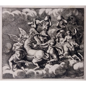 Bartoli, Pietro Sante; Diana s Aurorou a nymfami, původní mědiryt, ca 1680