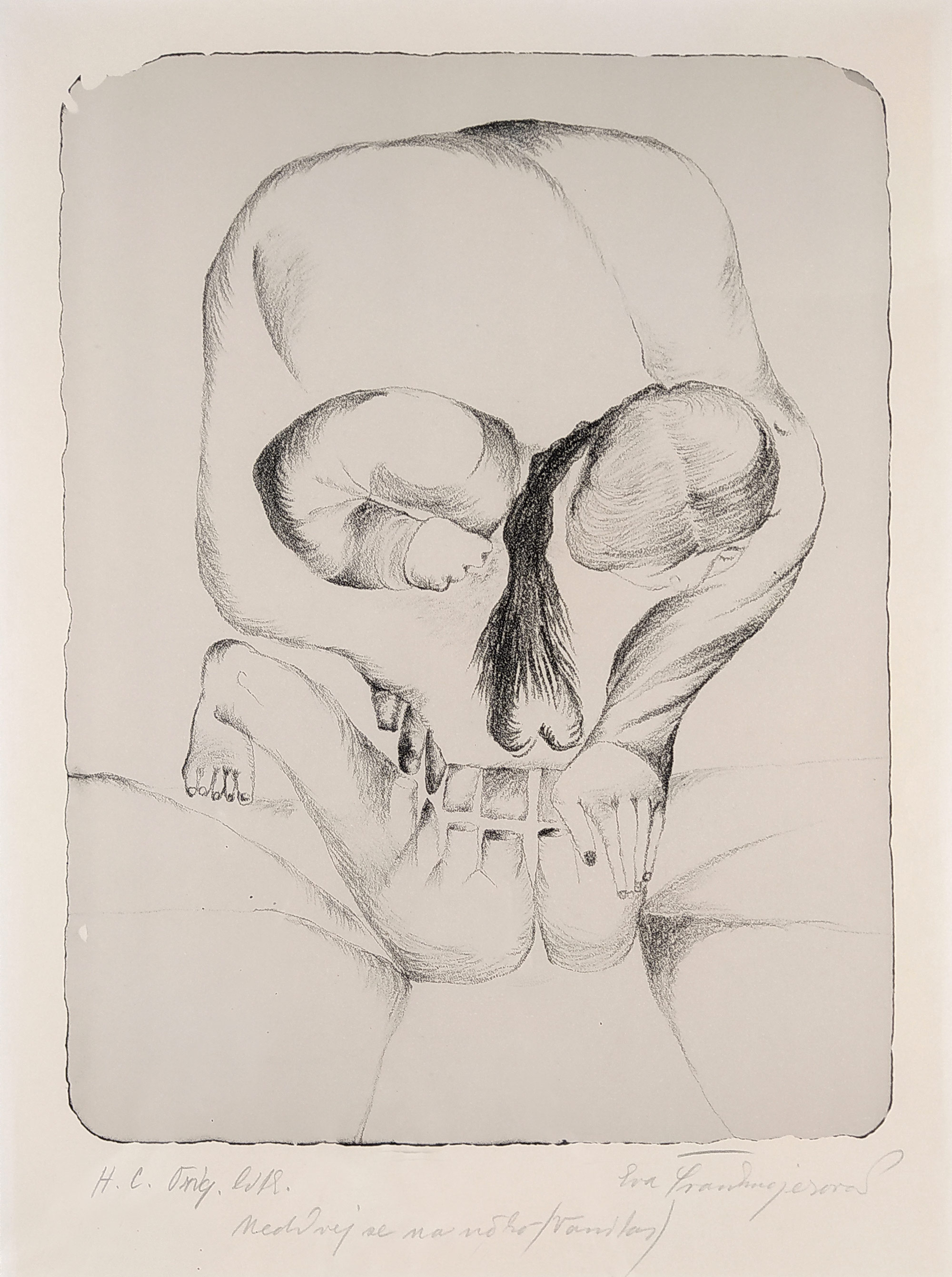 Švankmajerová Eva – Nedívej se na něho / Vanitas /, signovaná litografie, H. C. autorský tisk, 1994
