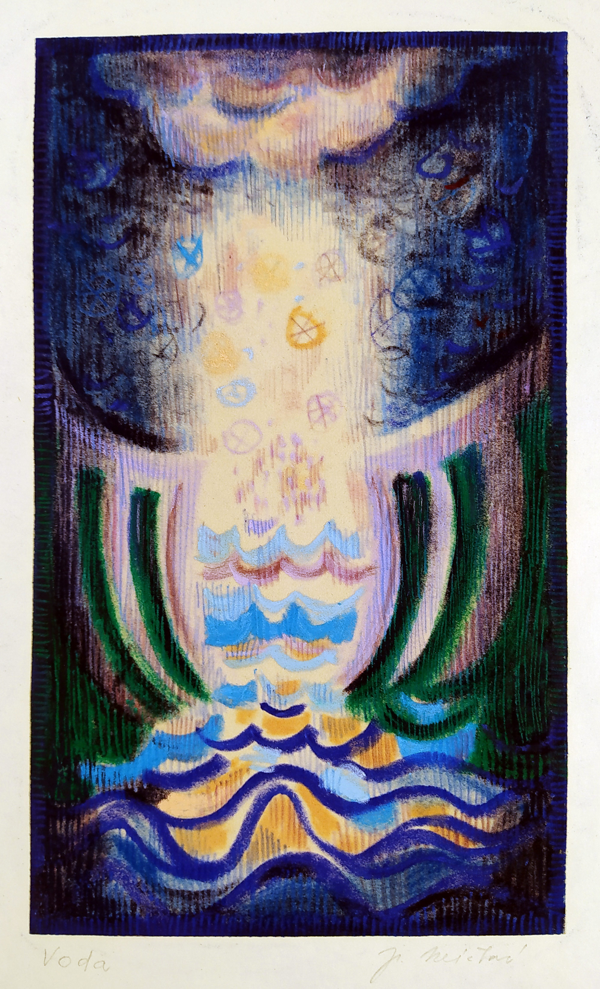 Míčková Jana – Voda, z cyklu „Živly“, malba pastelem, signováno, 1975
