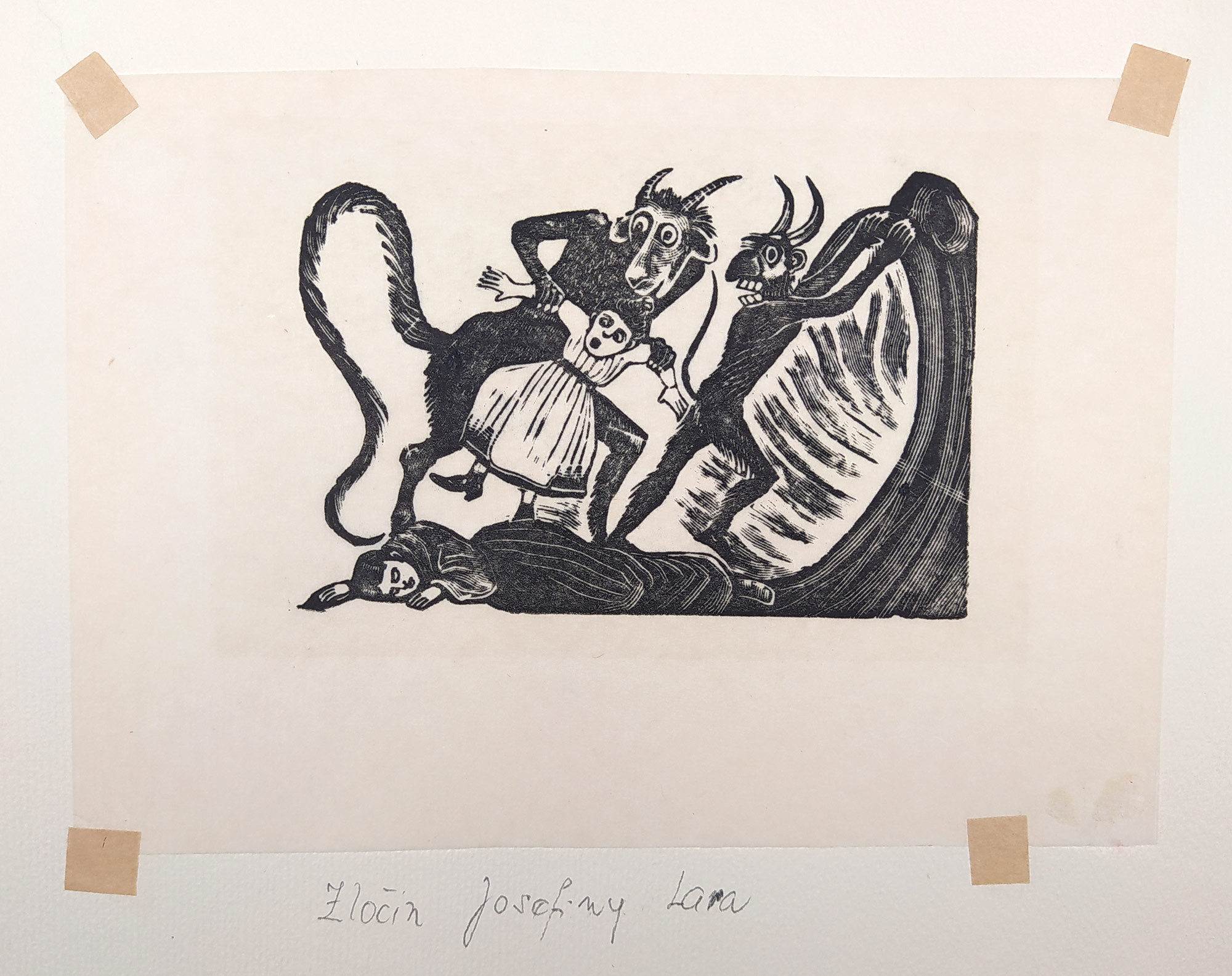 Posada José Guadalupe – Zločin Josefiny Larové, dřevoryt na japanu, nesignováno, nedatováno