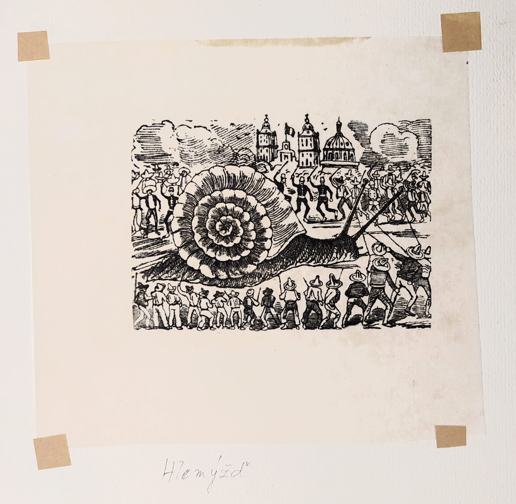 Posada José Guadalupe – Hlemýžď, leptaný zinek na japanu, nesignováno, nedatováno