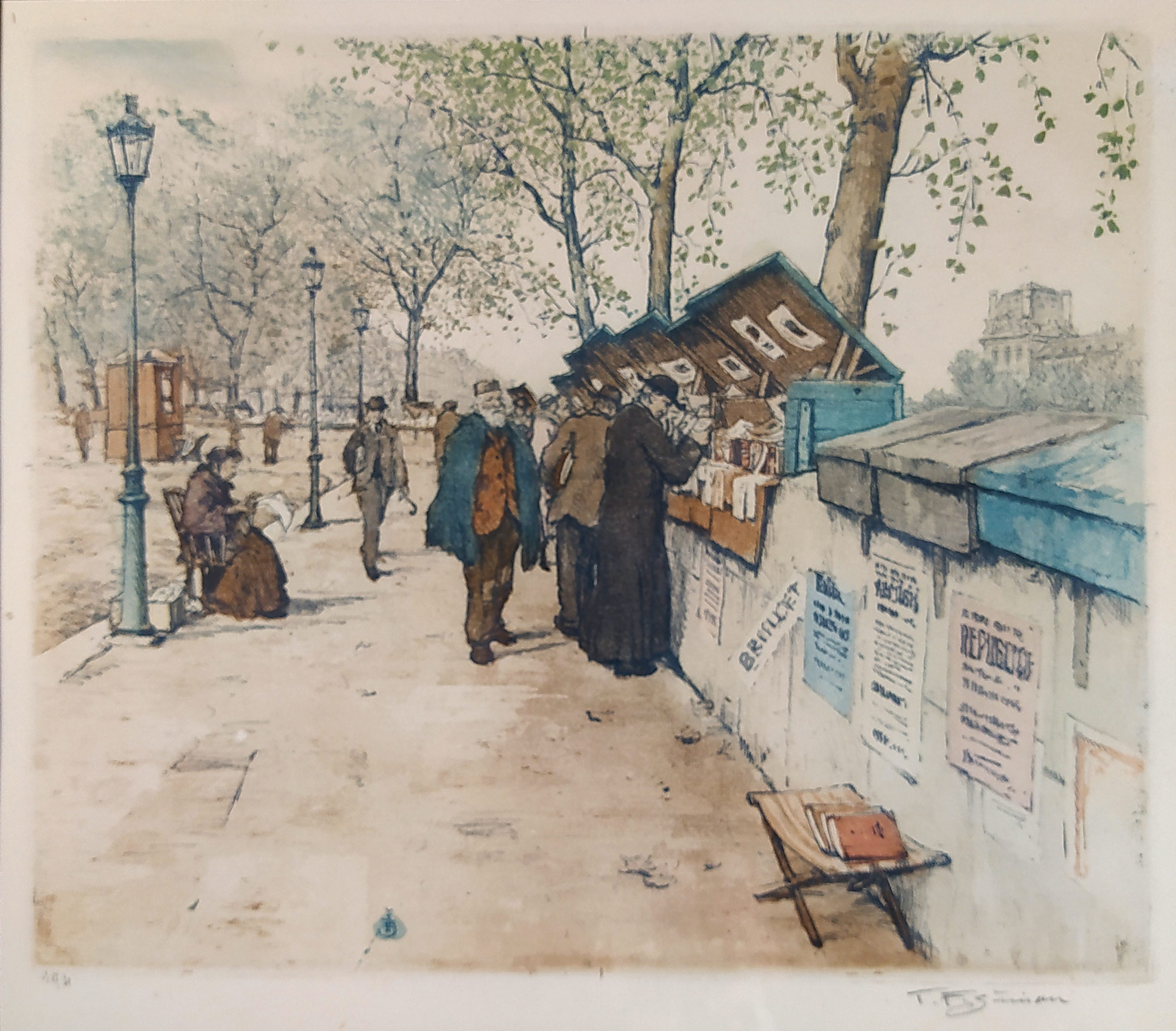 Šimon Tavík František – Quai Malaquai v Paříži, původní barevný lept, 1924