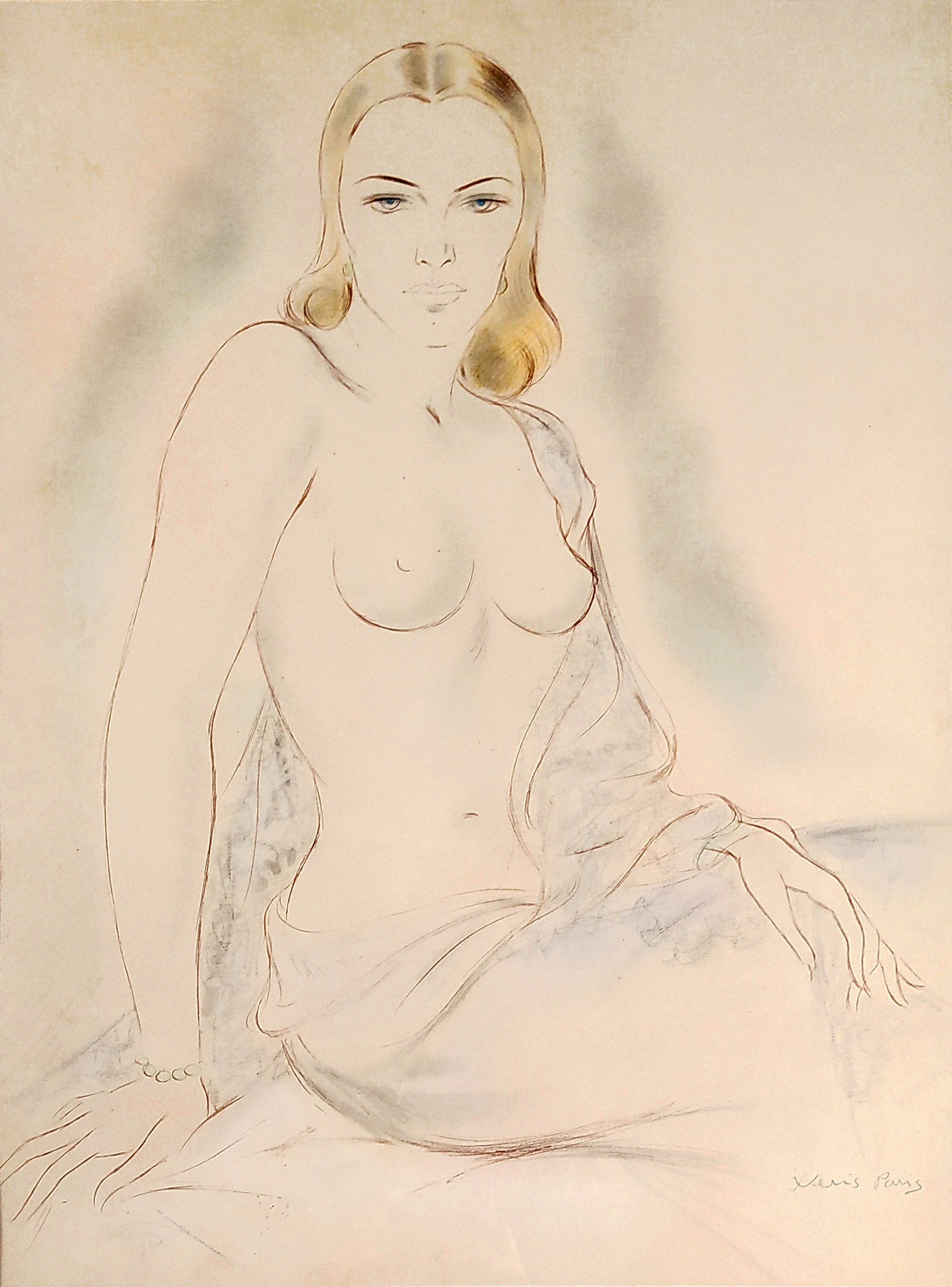 Veris Jaroslav / Zamazal – Pařížanka, akt, velkoformátová kresba, kombinovaná technika, 1924–1938