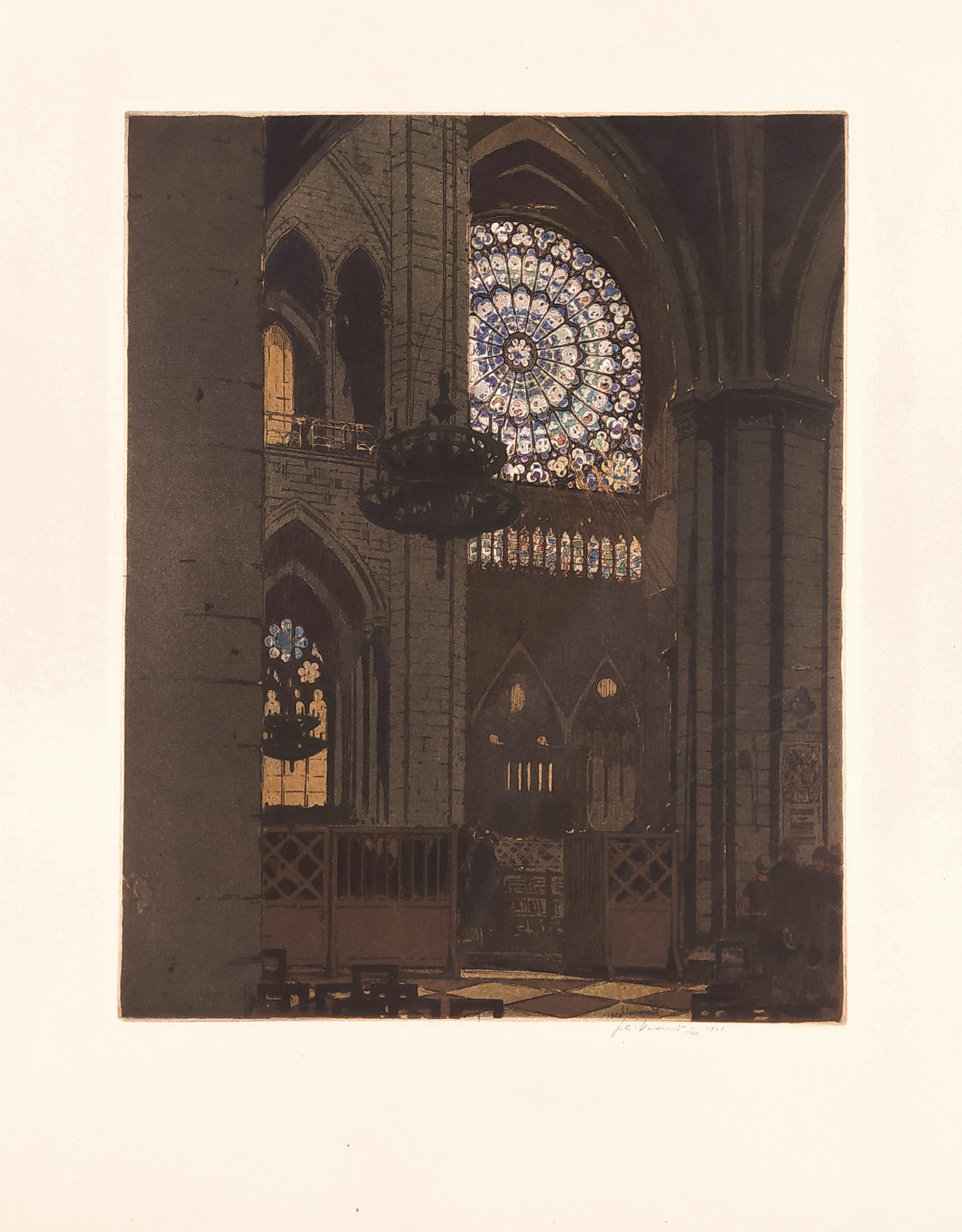 Vondrouš Jan Charles – Paříž, Růžicové okno v Notre Dame, vernis mou a akvatinta, 1928