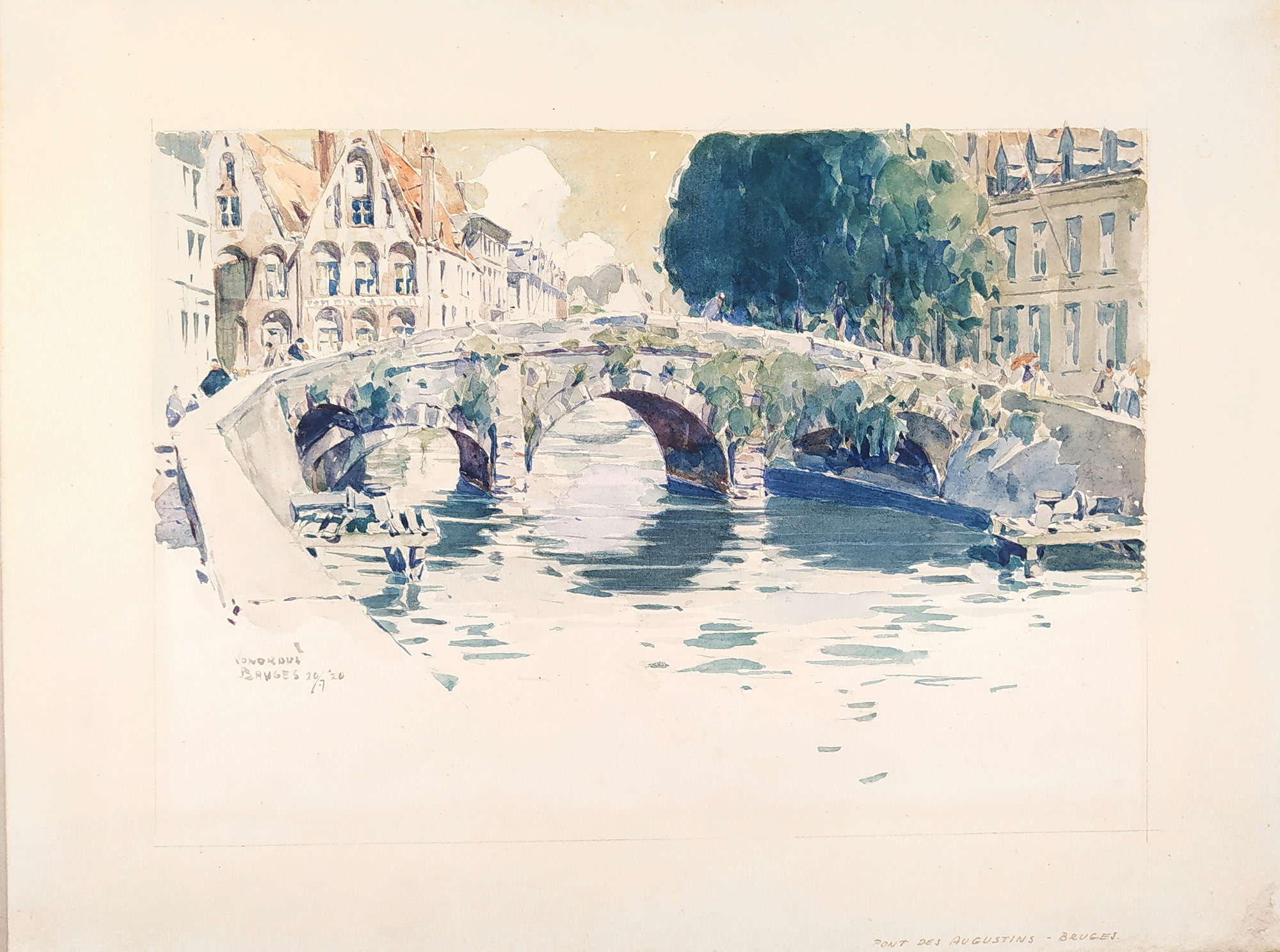 Vondrouš Jan Charles – Pont des Augustins, Bruggy, malba akvarelem, 20. 7. 1920