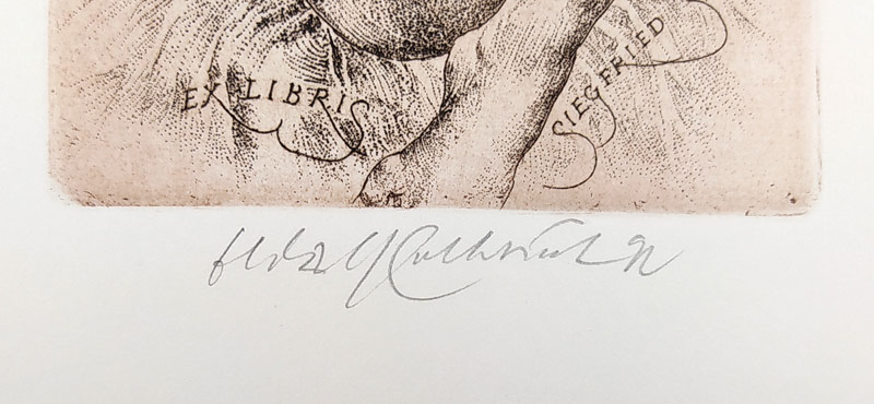 Kulhánek Oldřich – Jupiter & Danae, Ex libris Siegfried Schmidt, barevný lept, 1992