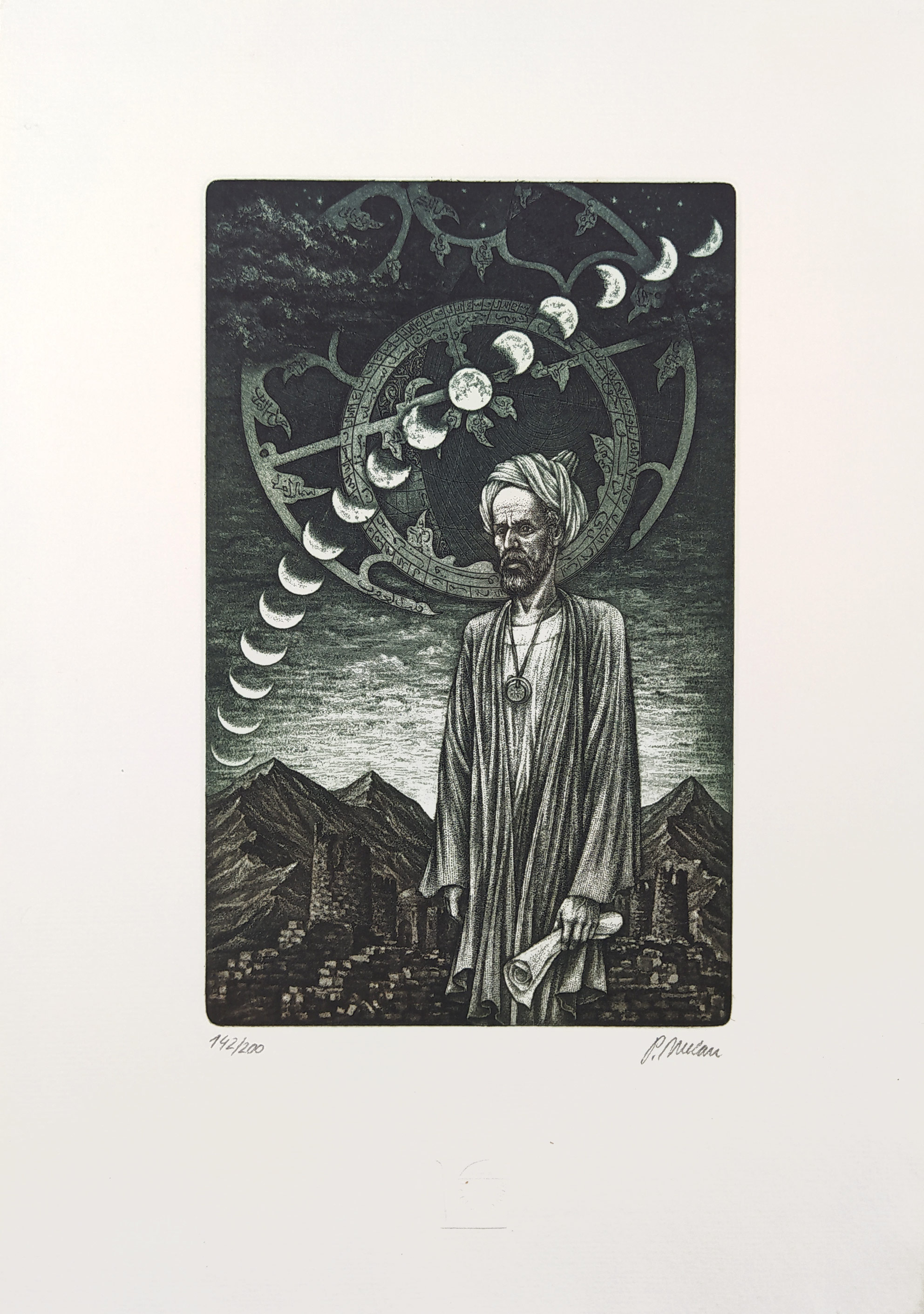 Melan Petr – Ibn Síná / Avicenna, původní barevný lept, číslováno 142/200, nedatováno