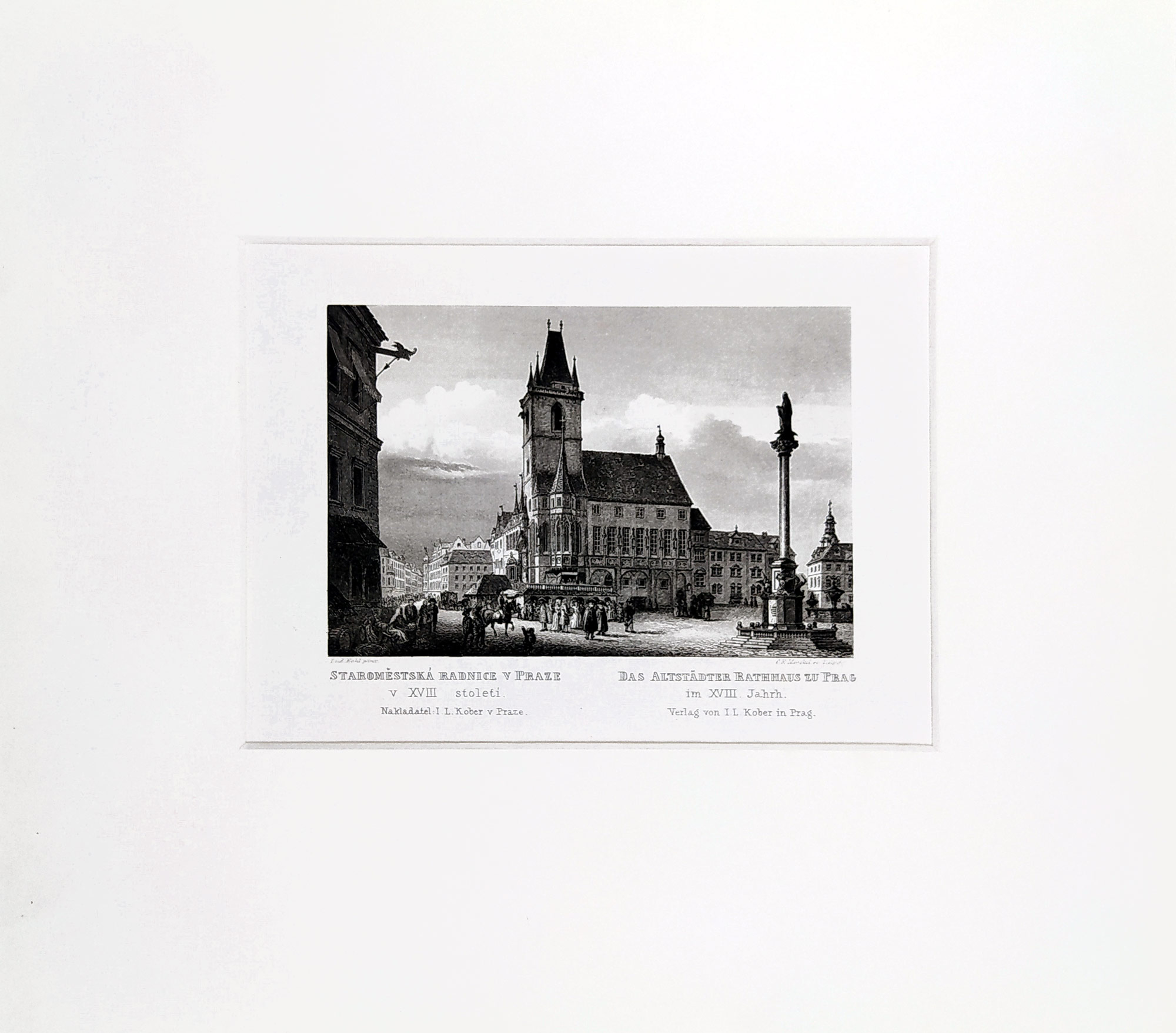 Praha – Staroměstská radnice, Ludvík Kohl, C. F. Merckel, původní oceloryt, ca 1860