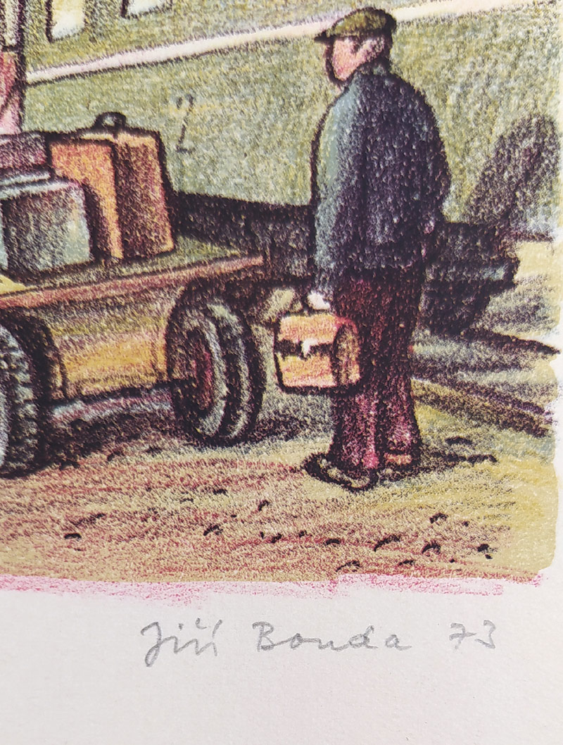 Bouda Jiří – Čáslav, nádraží, původní barevná litografie, číslováno 3/200, 1973
