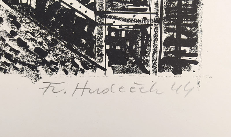 Hudeček František – Zlatá hodina, původní signovaná litografie, 1944