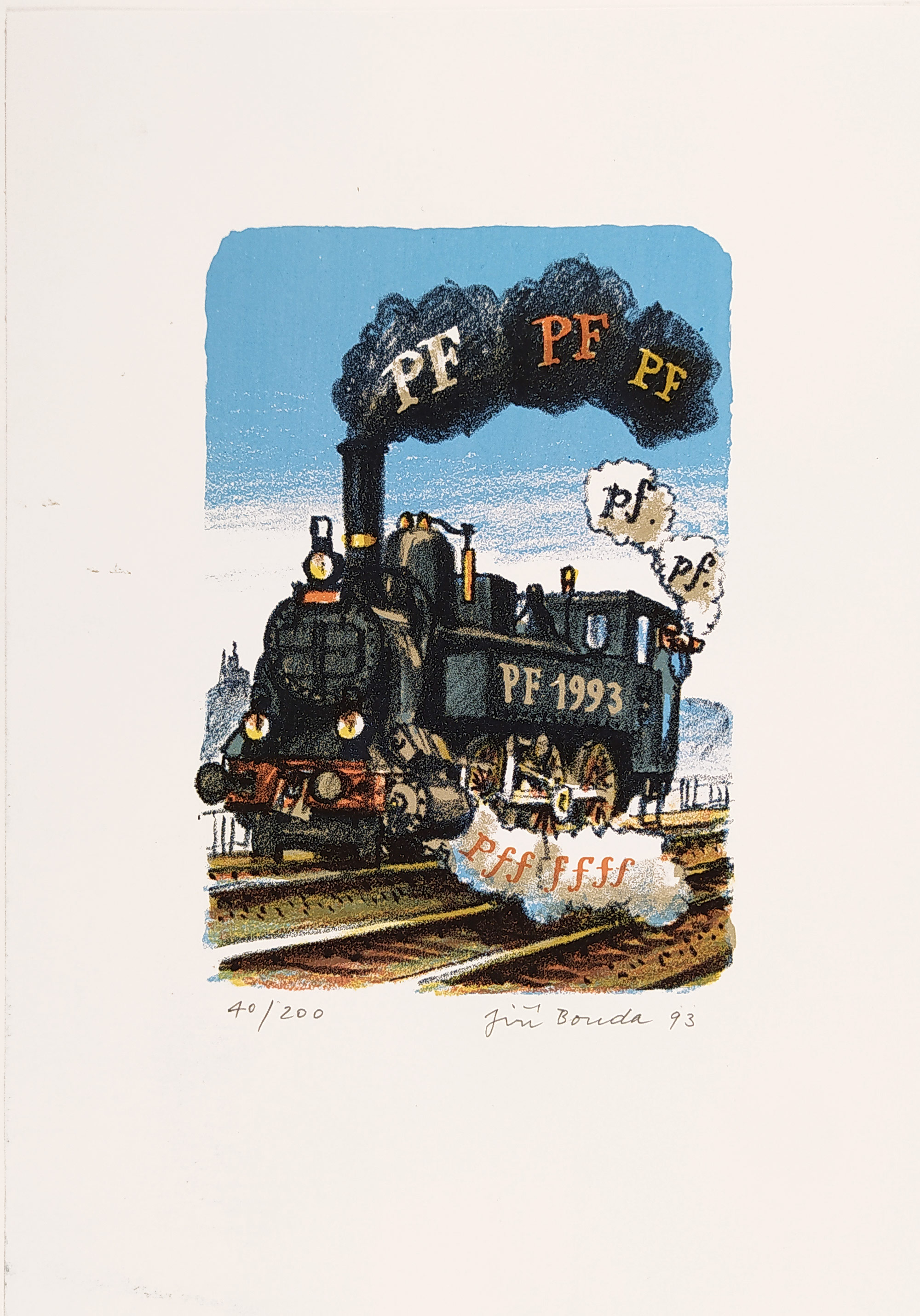 Bouda Jiří – PF 1993, původní barevná litografie, číslováno 40/200, 1993