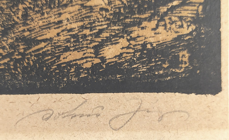 Jágr Bohuš – Krajina s mohutným stromem, barevný dřevoryt, ca 1930