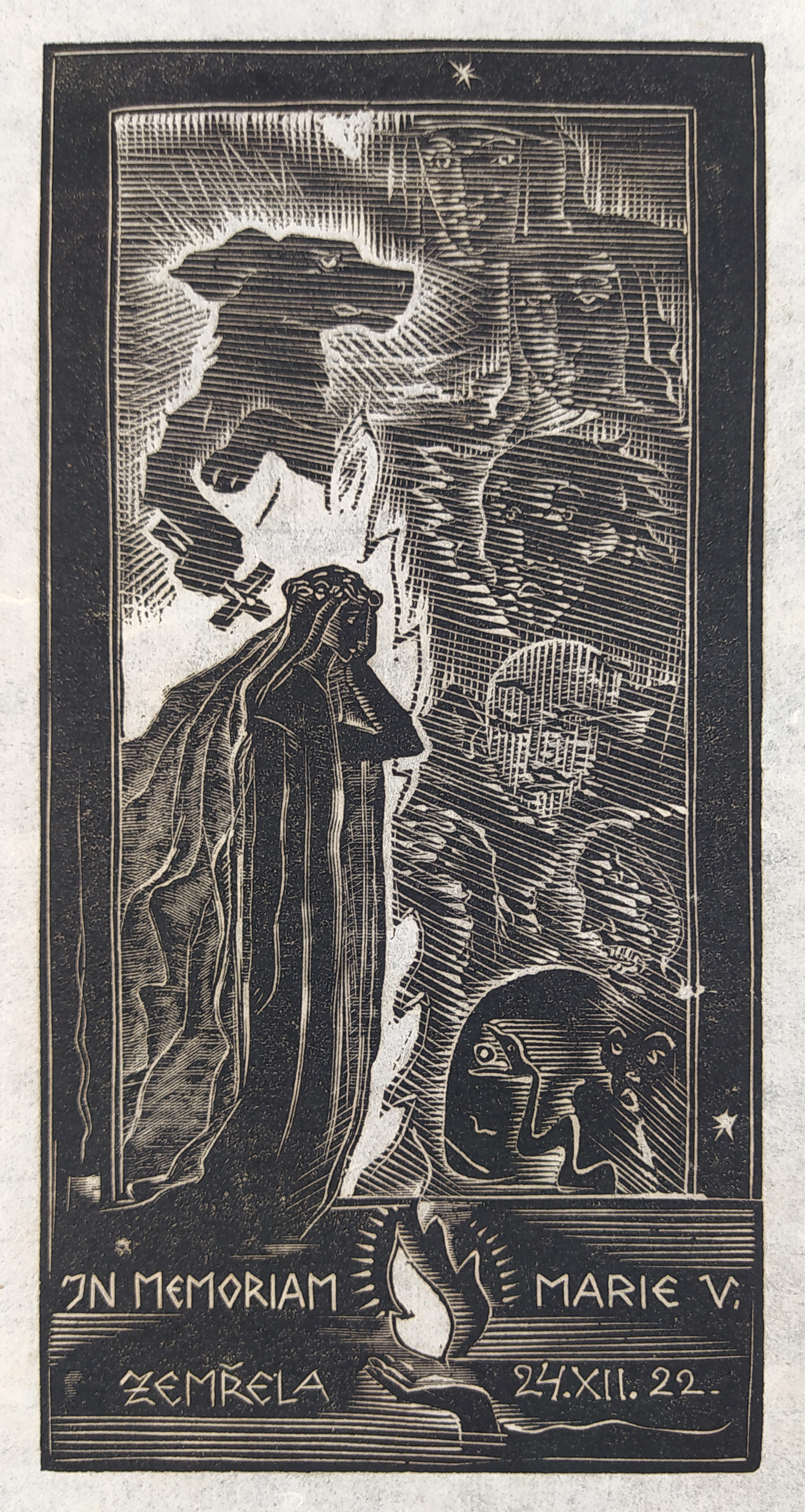 Váchal Josef – In memoriam Marie V. (Váchalové), původní dřevoryt, 1923