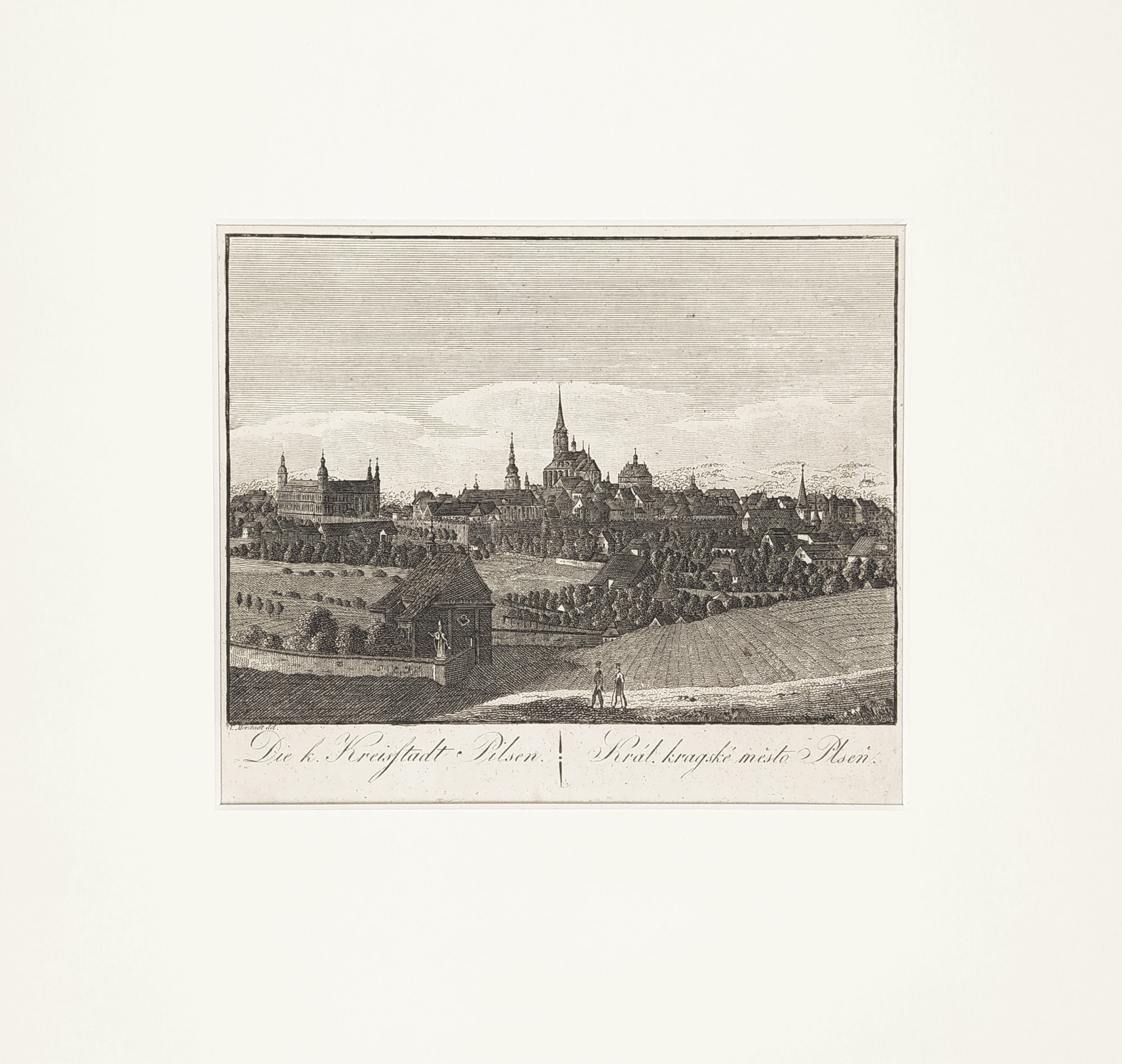 Plzeň – Pohled na město, V. Morstadt, K. Pluth, původní mědiryt, 1820