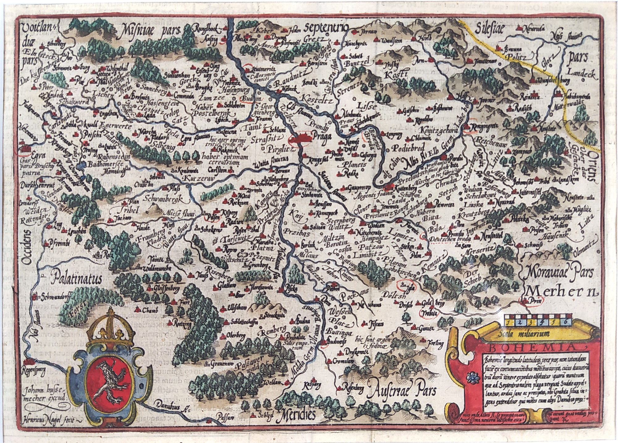 Čechy –  Bussemacher Johann, Nagel Henricius, staře kolorovaný původní mědiryt, 1597