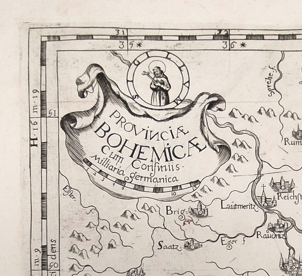 Čechy – Provinciae Bohemicae, Giovanni Montecalerio, původní mědiryt, 1649