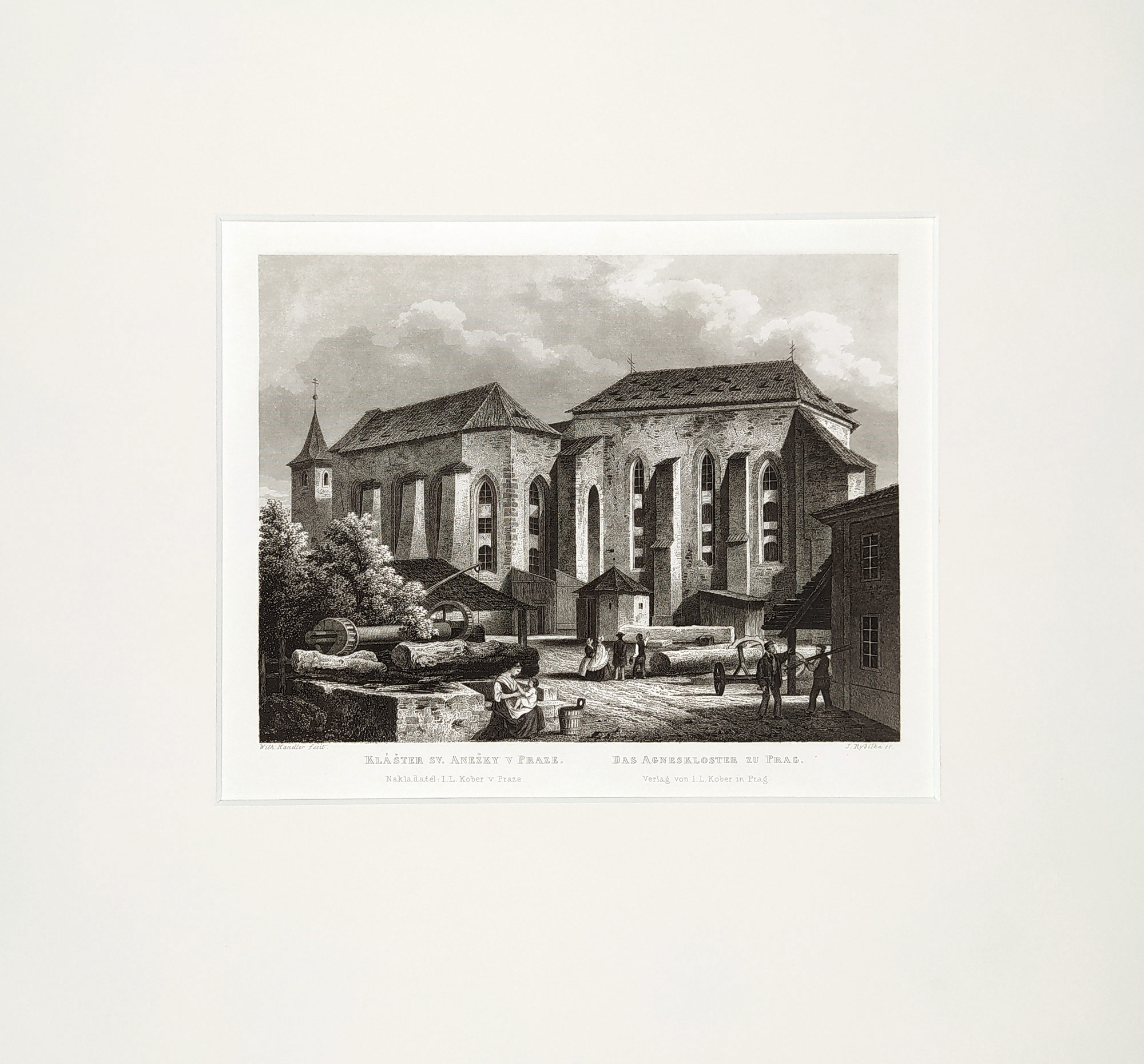 Praha – Klášter sv. Anežky, J. Rybička, původní oceloryt, 1865