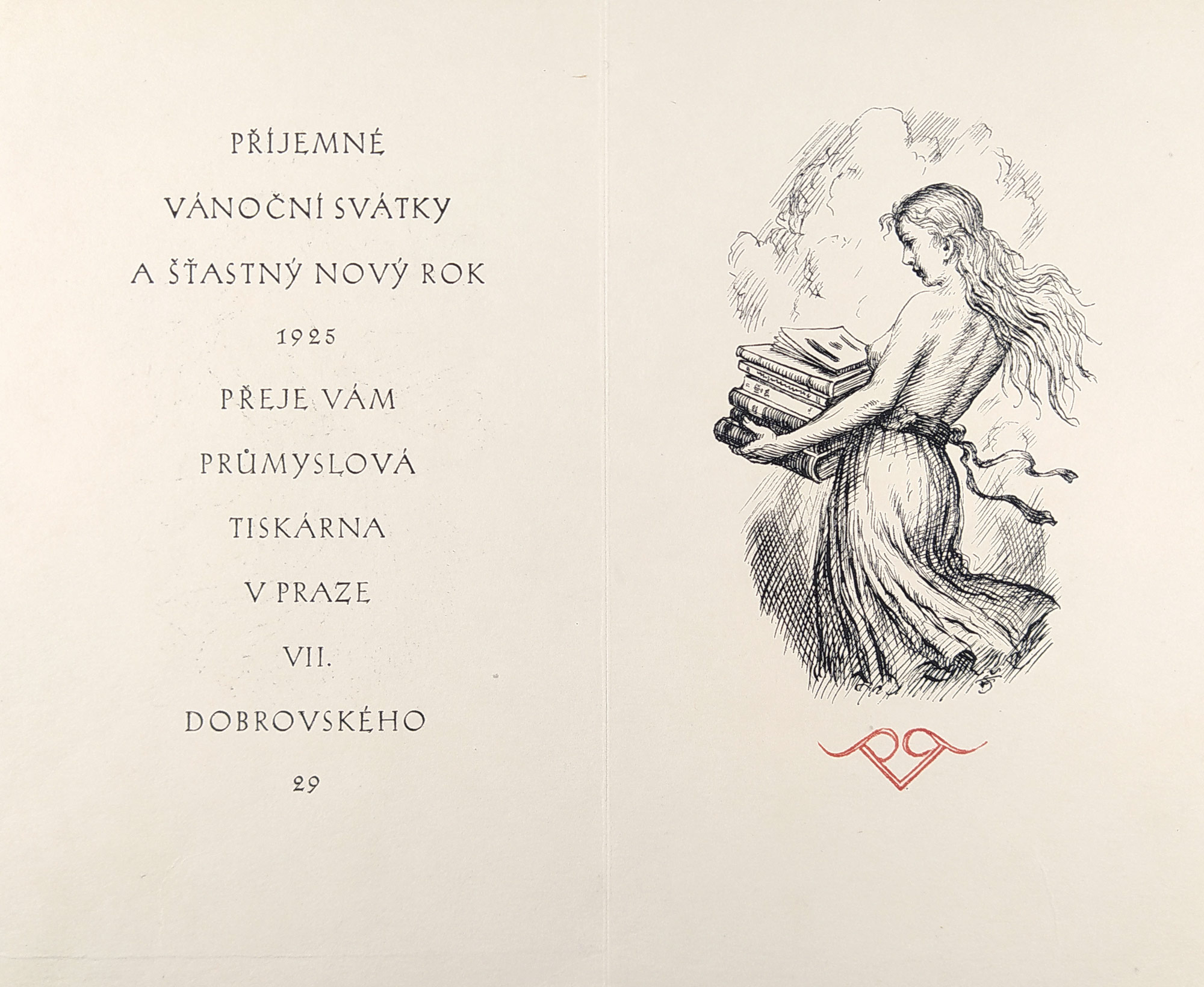Tavík František Šimon – Novoročenka 1925, litografie, grafika, prodej