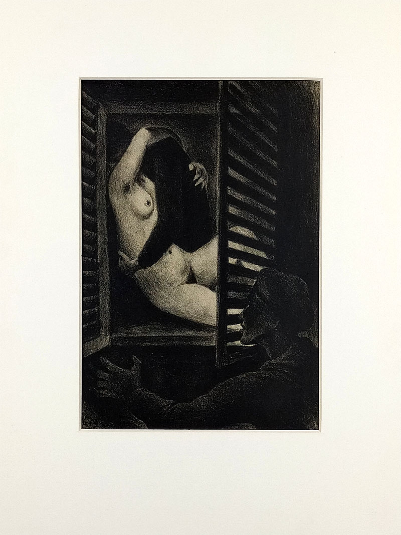 Bouda Cyril – Milenci v okně, původní litografie, ca 1948