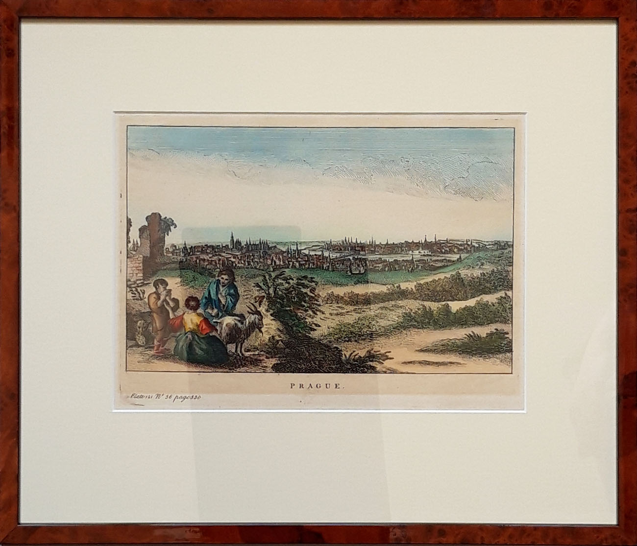 Praha – celkový pohled na město, Salmon, staře kolorovaný původní lept, po 1660