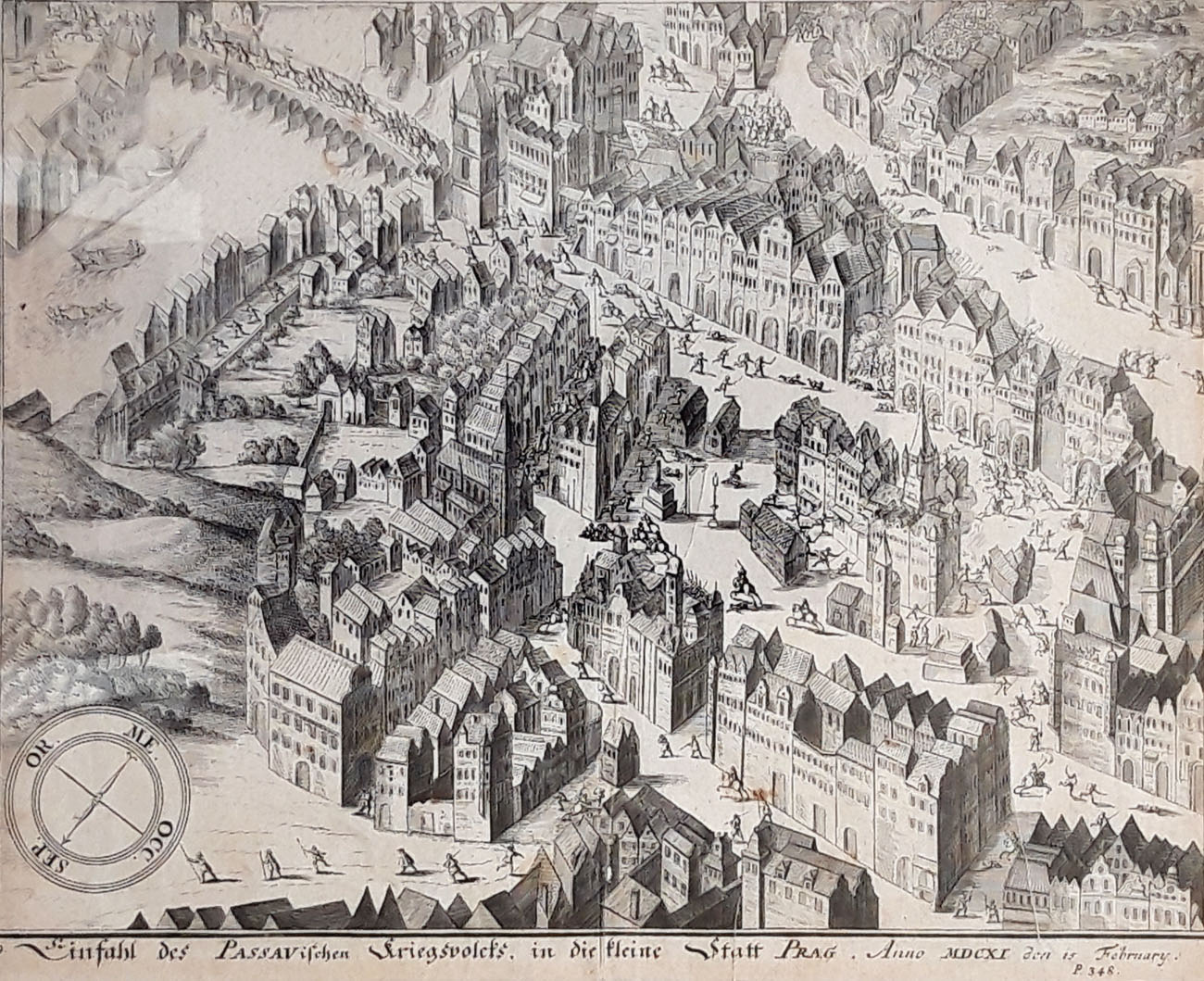 Praha – Vpád Pasovských na Malou Stranu 15.2.1611, pův. mědiryt, 1641