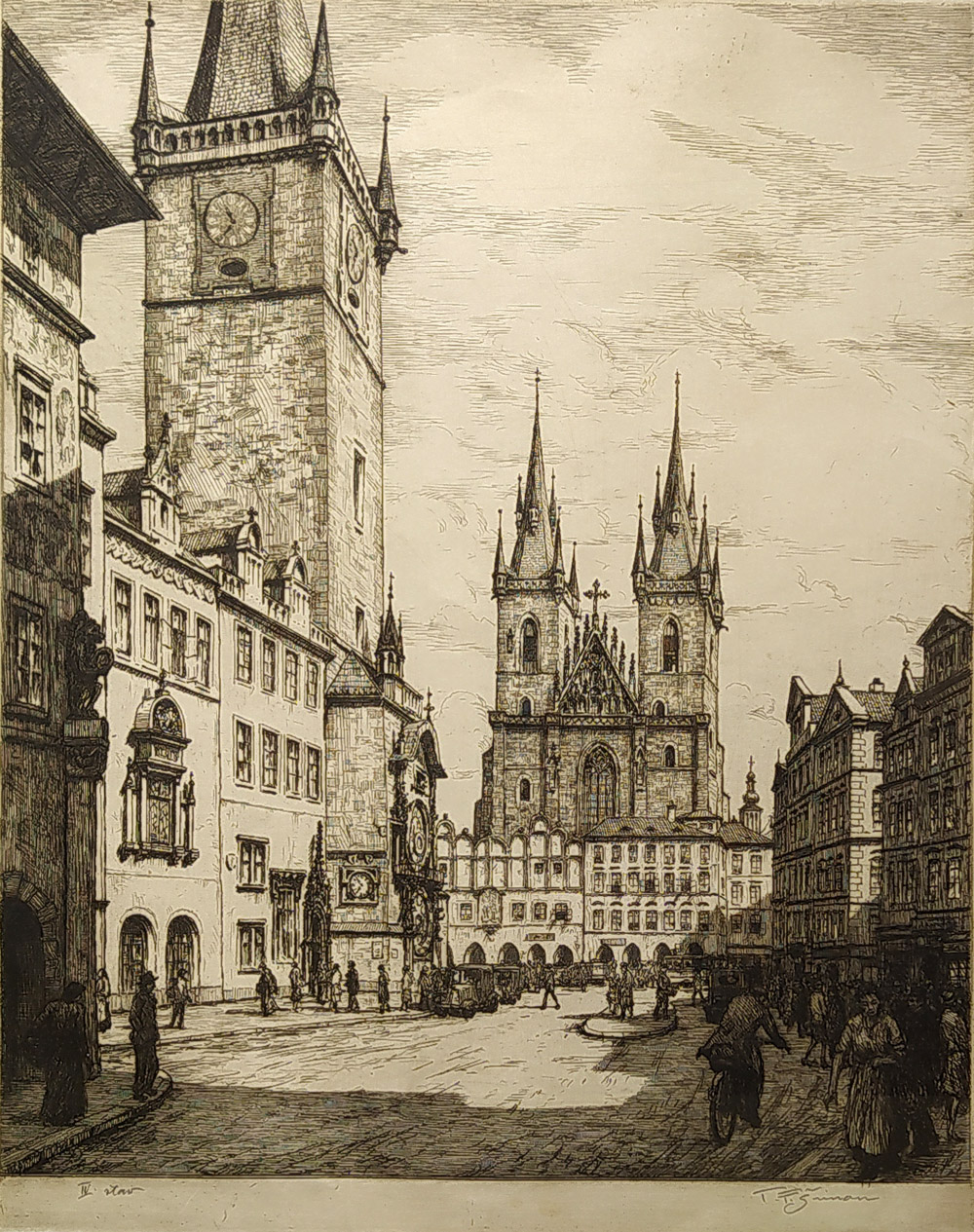 Šimon Tavík František – Staroměstské náměstí v Praze, původní lept, 1934