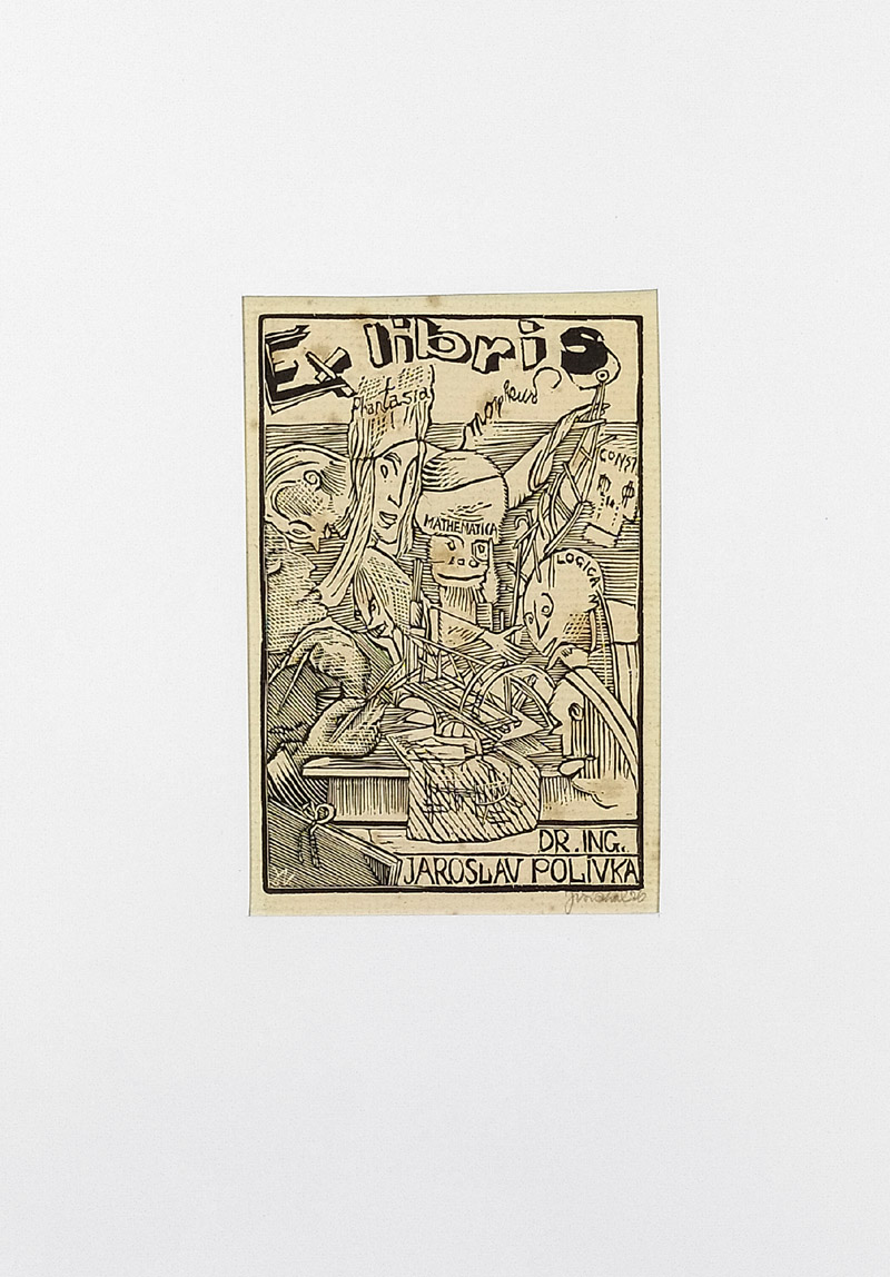 Váchal Josef – Ex libris Dr. Ing. Jaroslav Polívka, původní dřevoryt, 1926