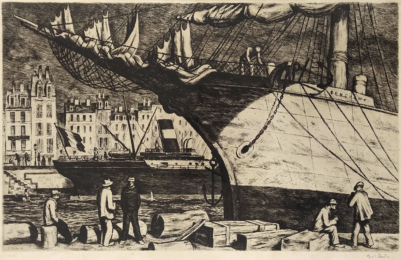 Bouda Cyril – Přístav v Le Havre, původní lept, 1930