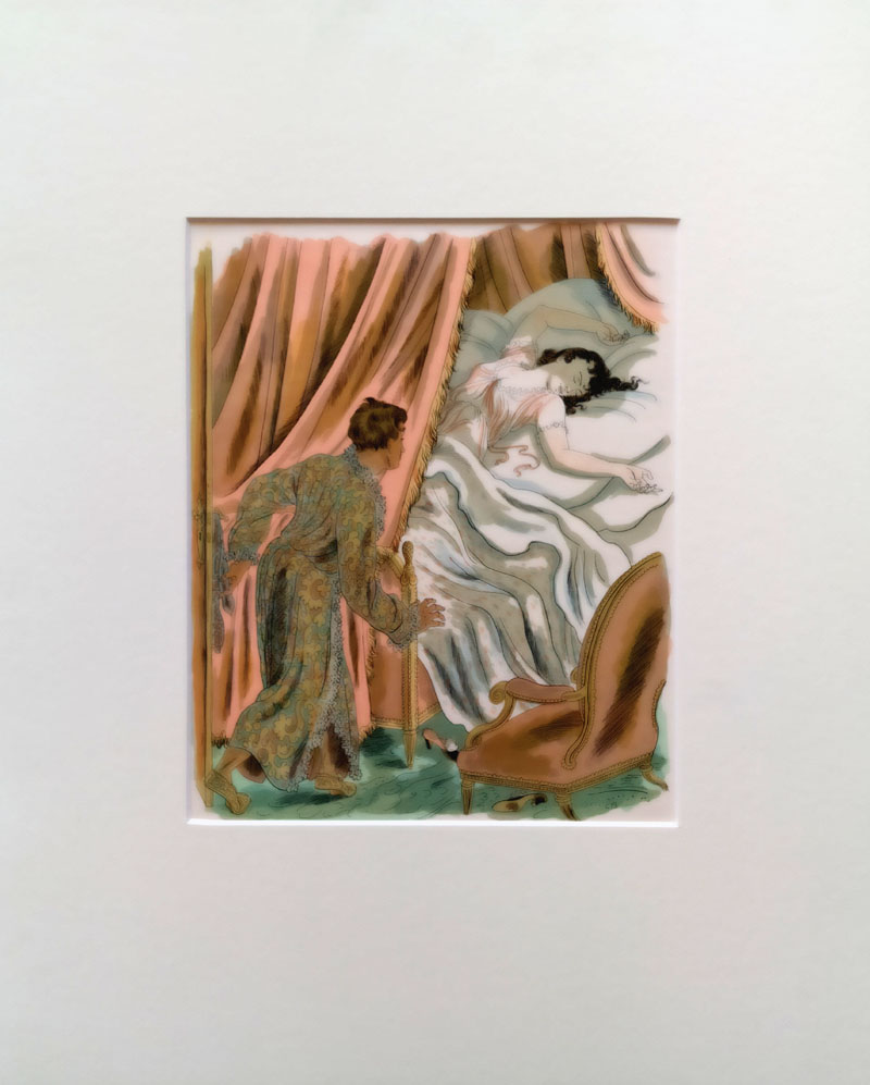 Bouda Cyril – Noční návštěva, barevná litografie, 1946