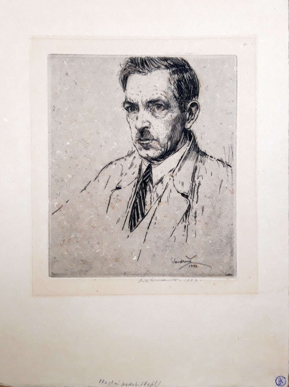 Vondrouš Jan Charles – Vlastní podobizna, původní lept, 1932
