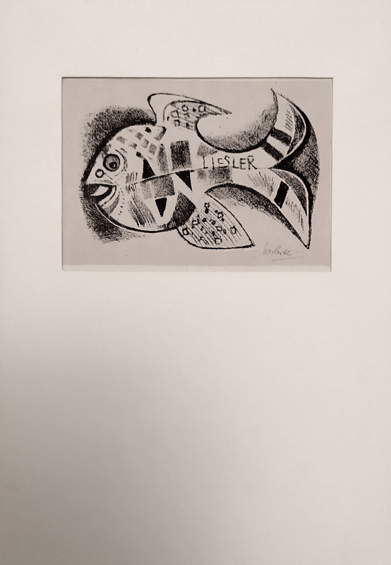 Liesler Josef – Ryba, původní litografie s barevným podtiskem, 1962