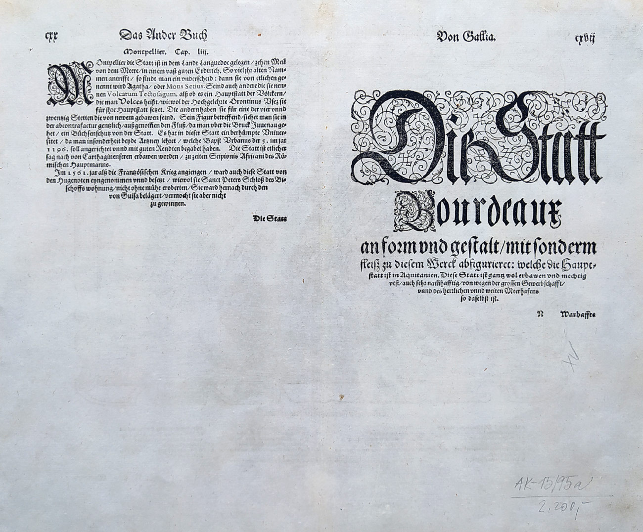 Bordeaux – Sebastian Münster, původní dřevořez, ca 1590