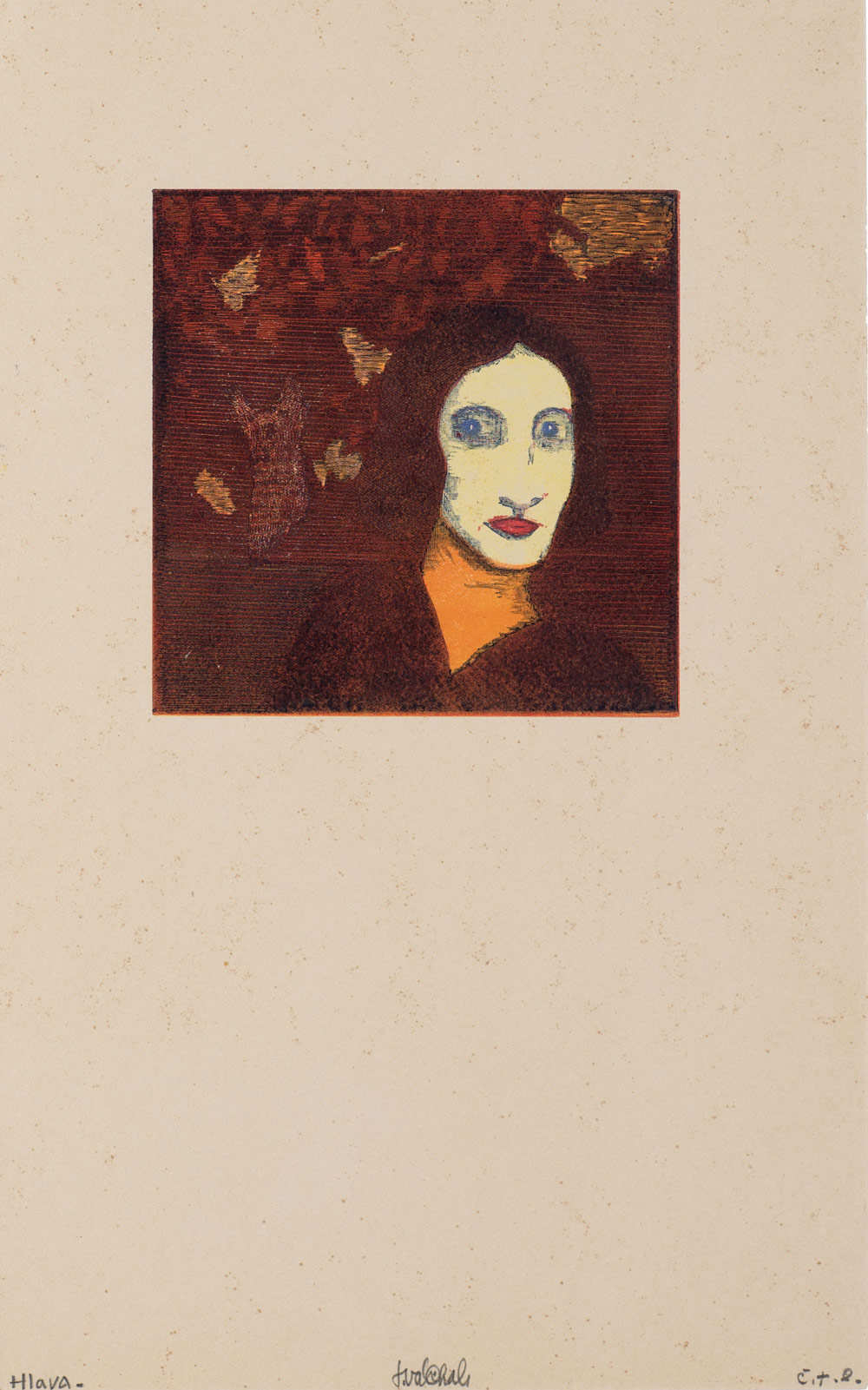 Váchal Josef – Hlava, barevný dřevoryt, 1912