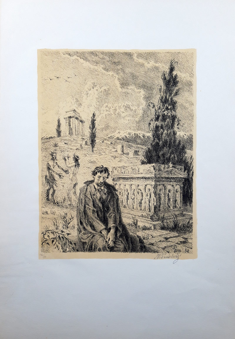 Švabinský Max – Sarkofág, původní litografie se žlutým podtiskem, 1958