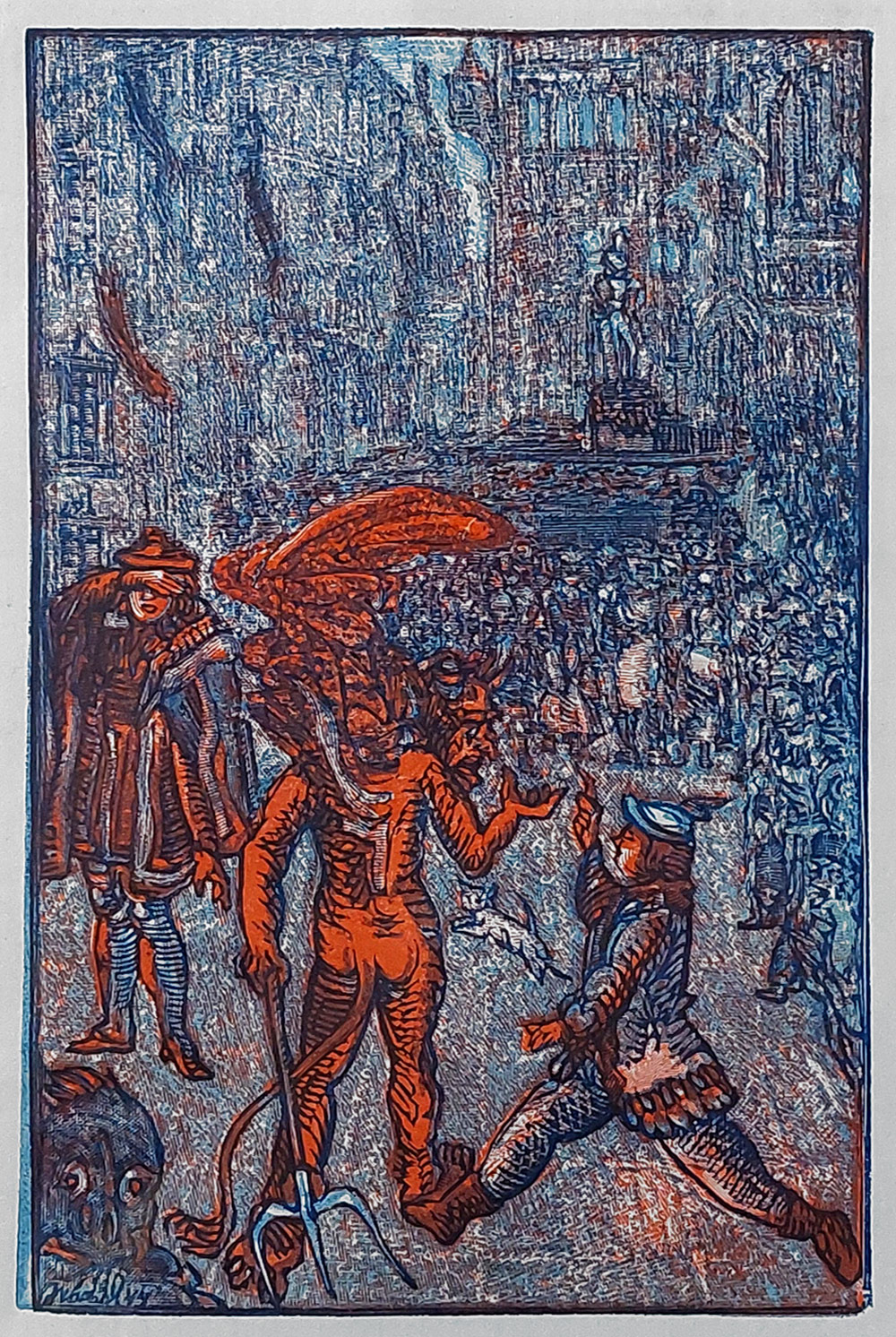 Váchal Josef – Čert a Káča, barevný dřevoryt, 1944
