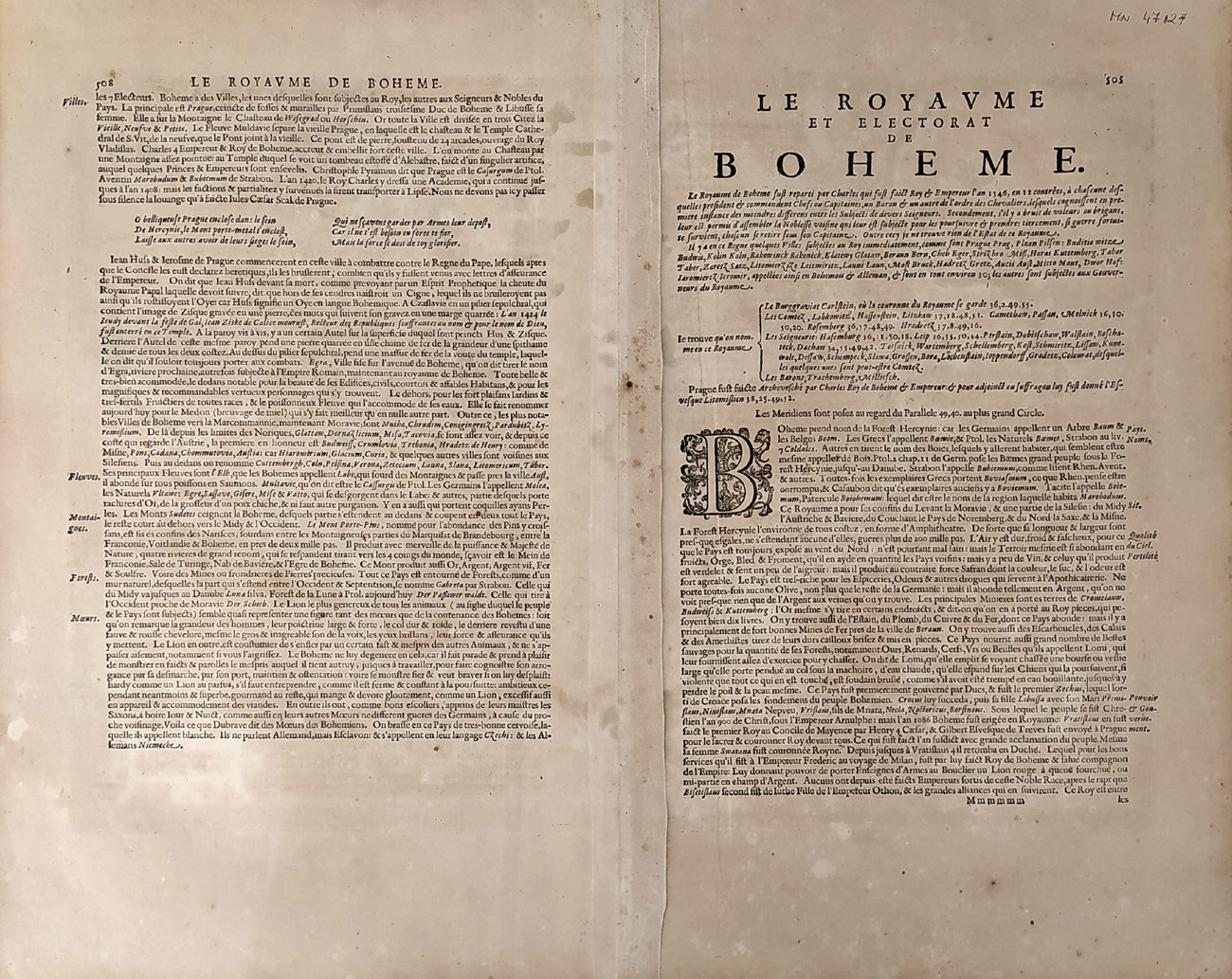 Čechy – Mercator Gerard, staře kolorovaný původní mědiryt, 1585