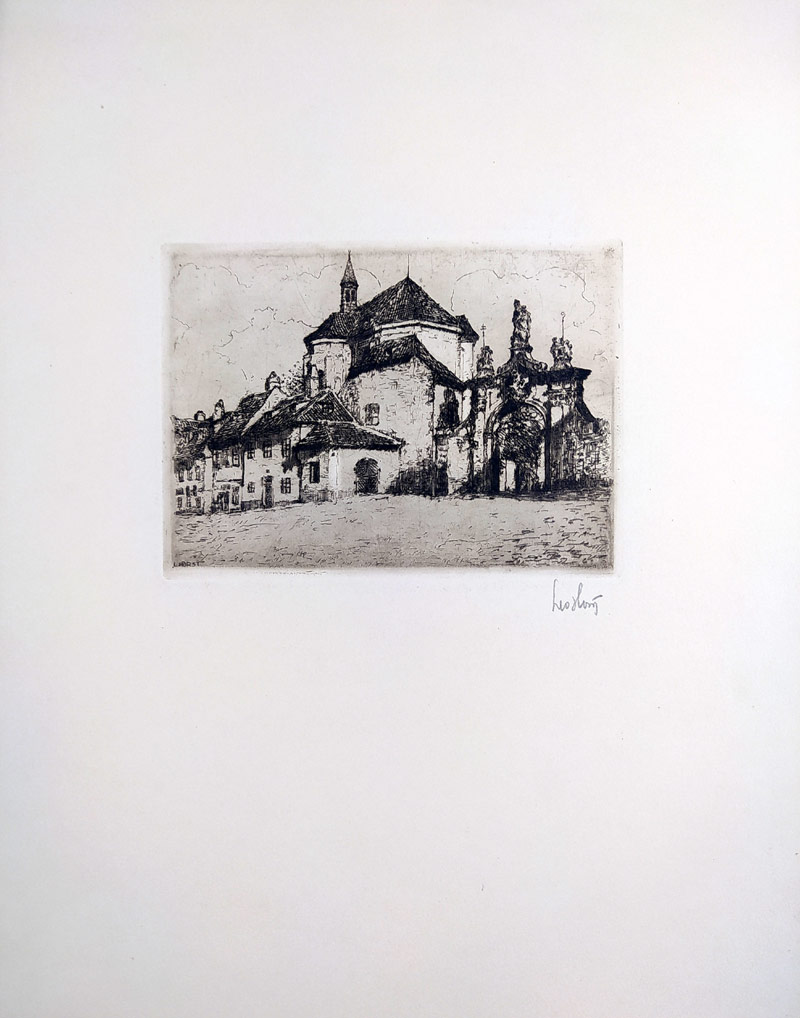 Horst Leo – Hlavní brána Strahovského kláštera, původní lept, ca 1930