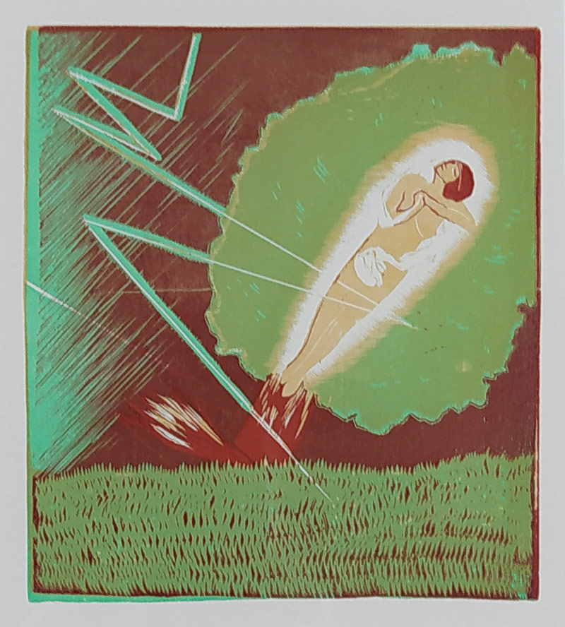 Váchal Josef – Strom zasažený bleskem, barevný dřevoryt, 1912