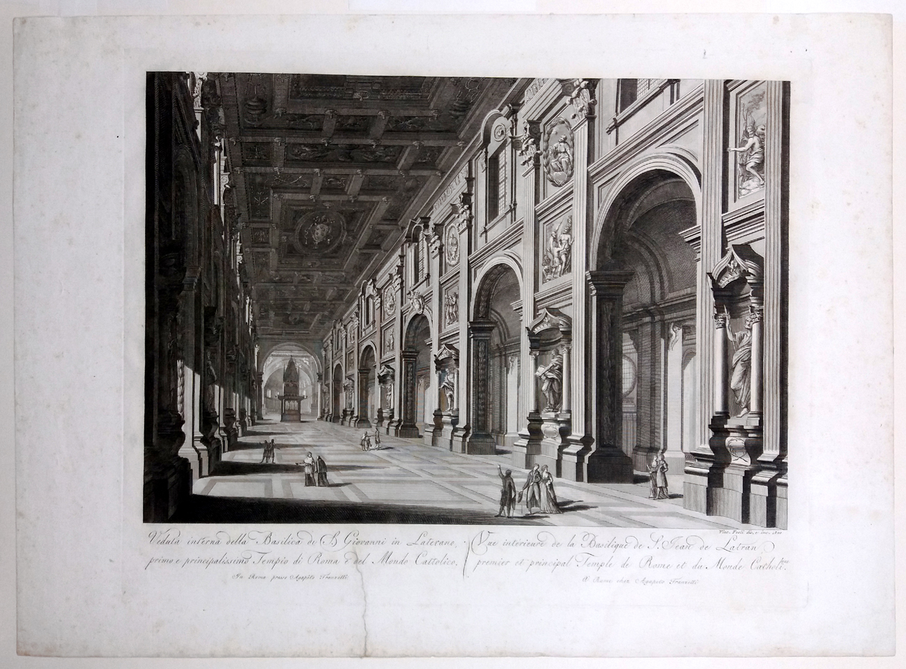Itálie – Řím, Basilika sv. Jana v Lateráně, Feoli Vincenzo, původní mědiryt, 1800