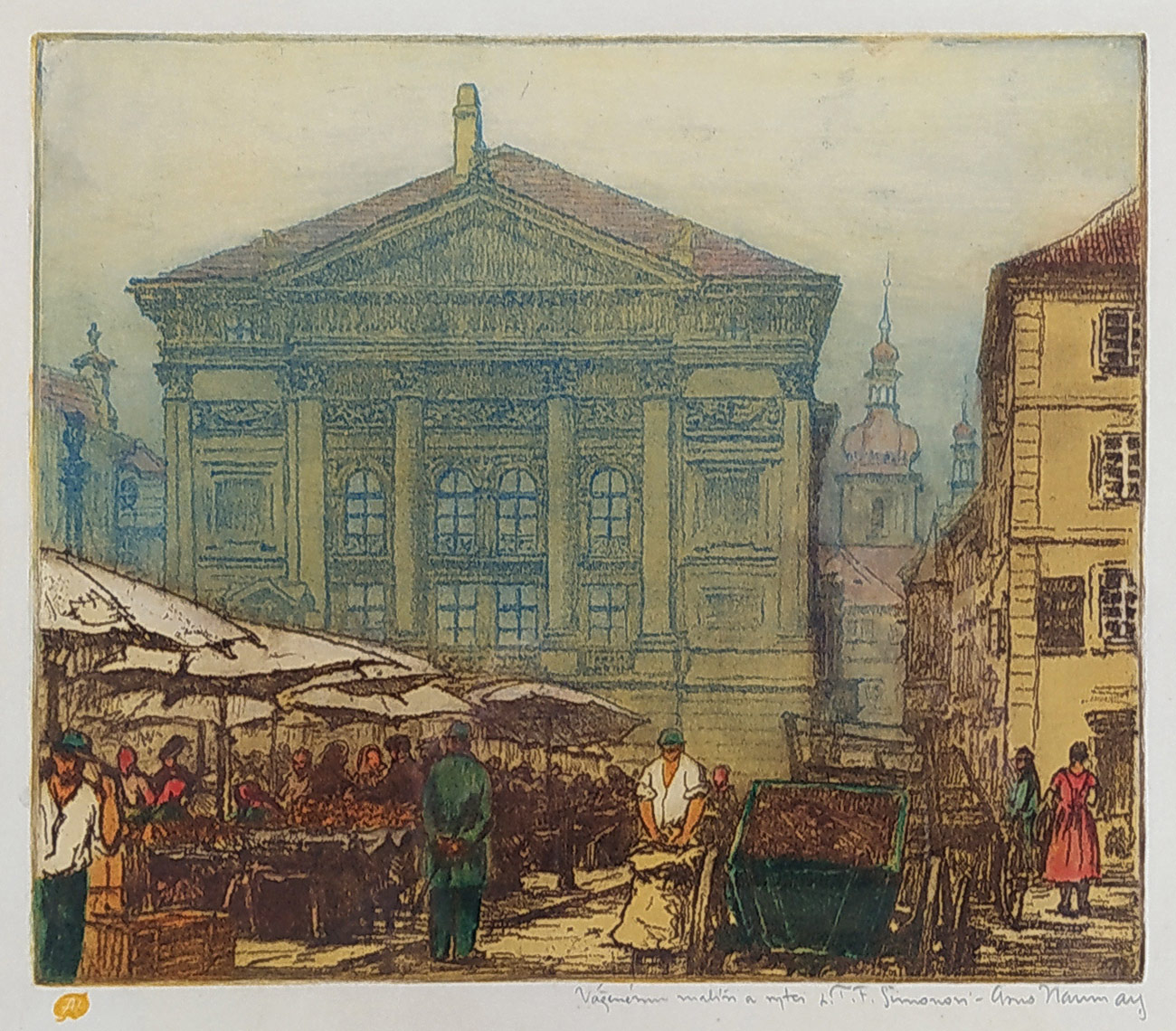 Nauman Arno – Praha, Stavovské divadlo, barevná akvatinta, ca 1920