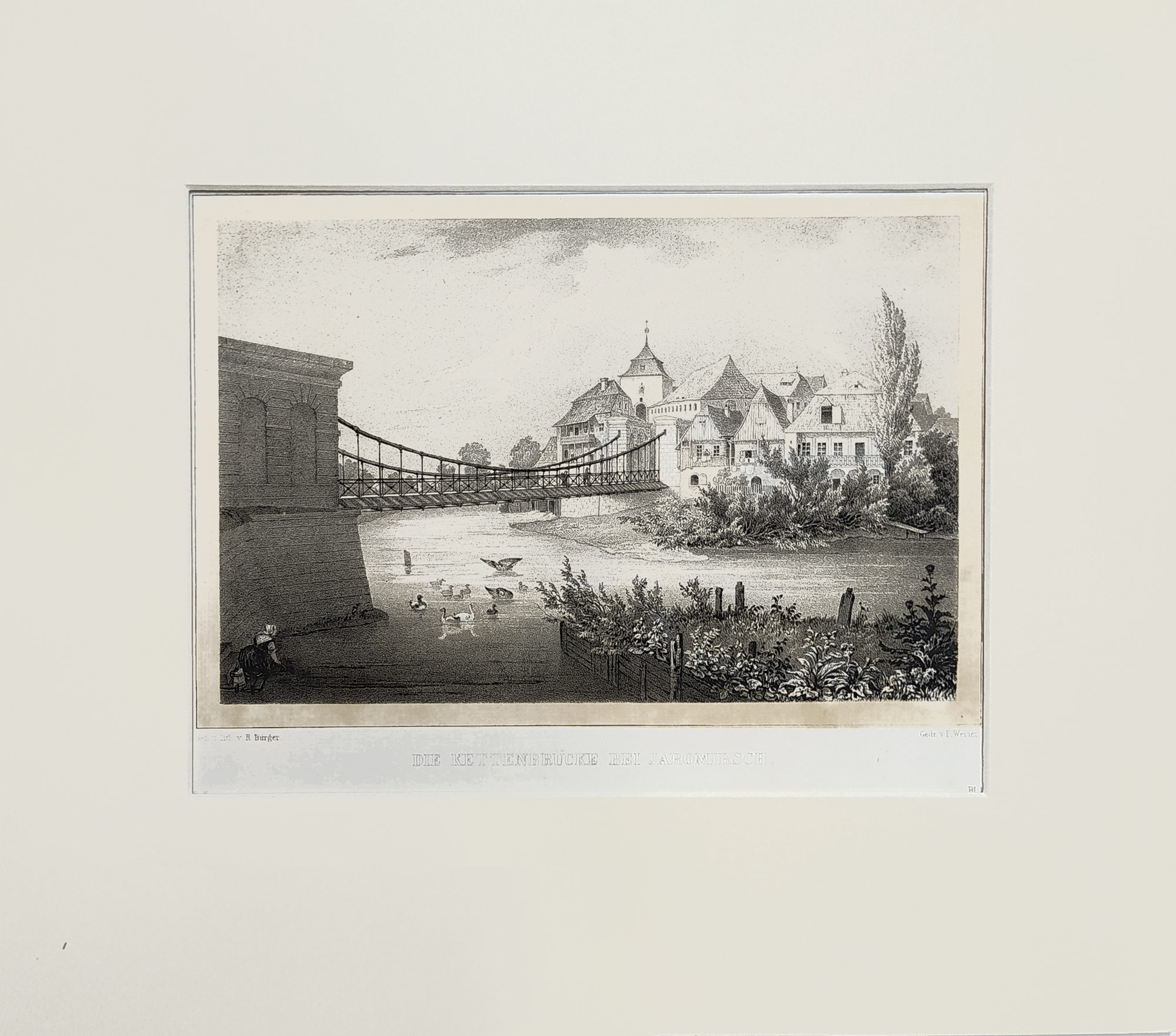Jaroměř – Bürger Robert, původní tónovaná litografie, prodej, 1845