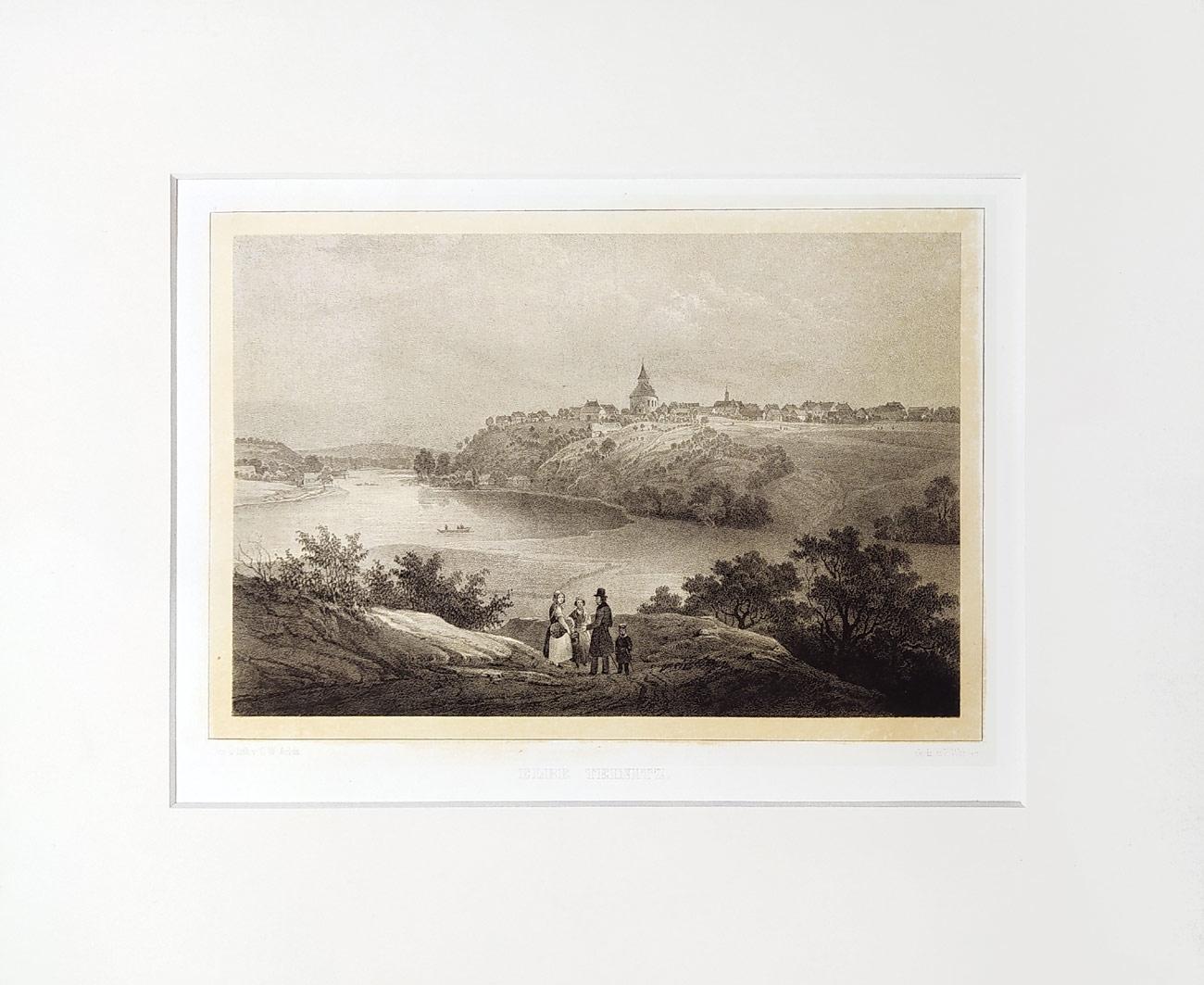 Týnec nad Labem – Arldt Carl Wilhelm, původní tónovaná litografie, 1845