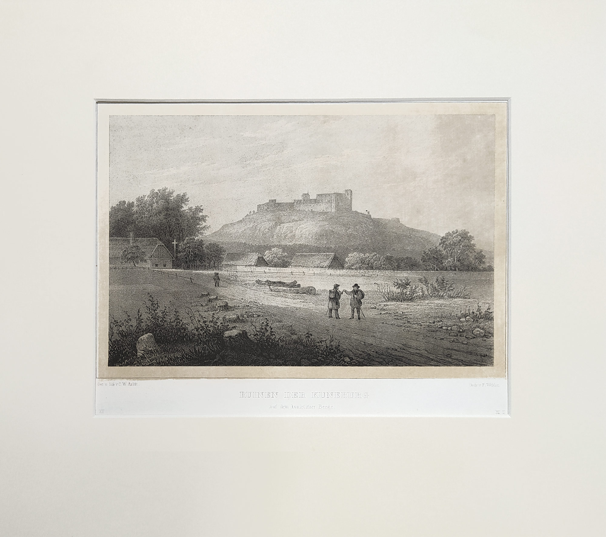 Kunětická hora – Arldt Carl Wilhelm, původní tónovaná litografie, 1845