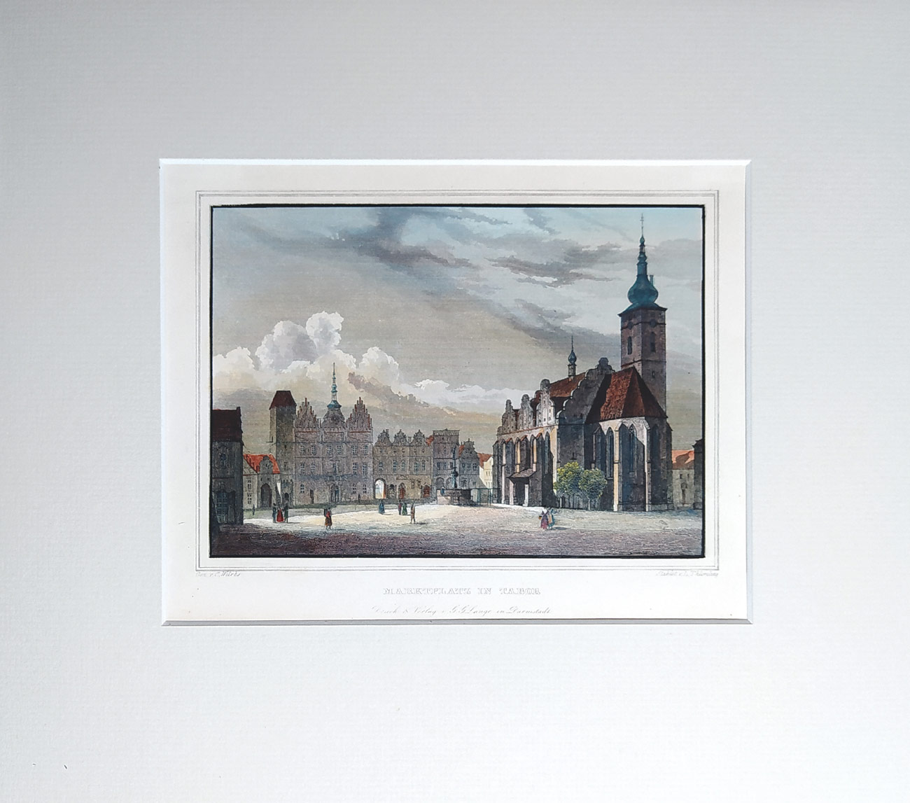 Tábor – C. Würbs, L. Thümling, veduta, staře kolorovaný původní oceloryt, 1842